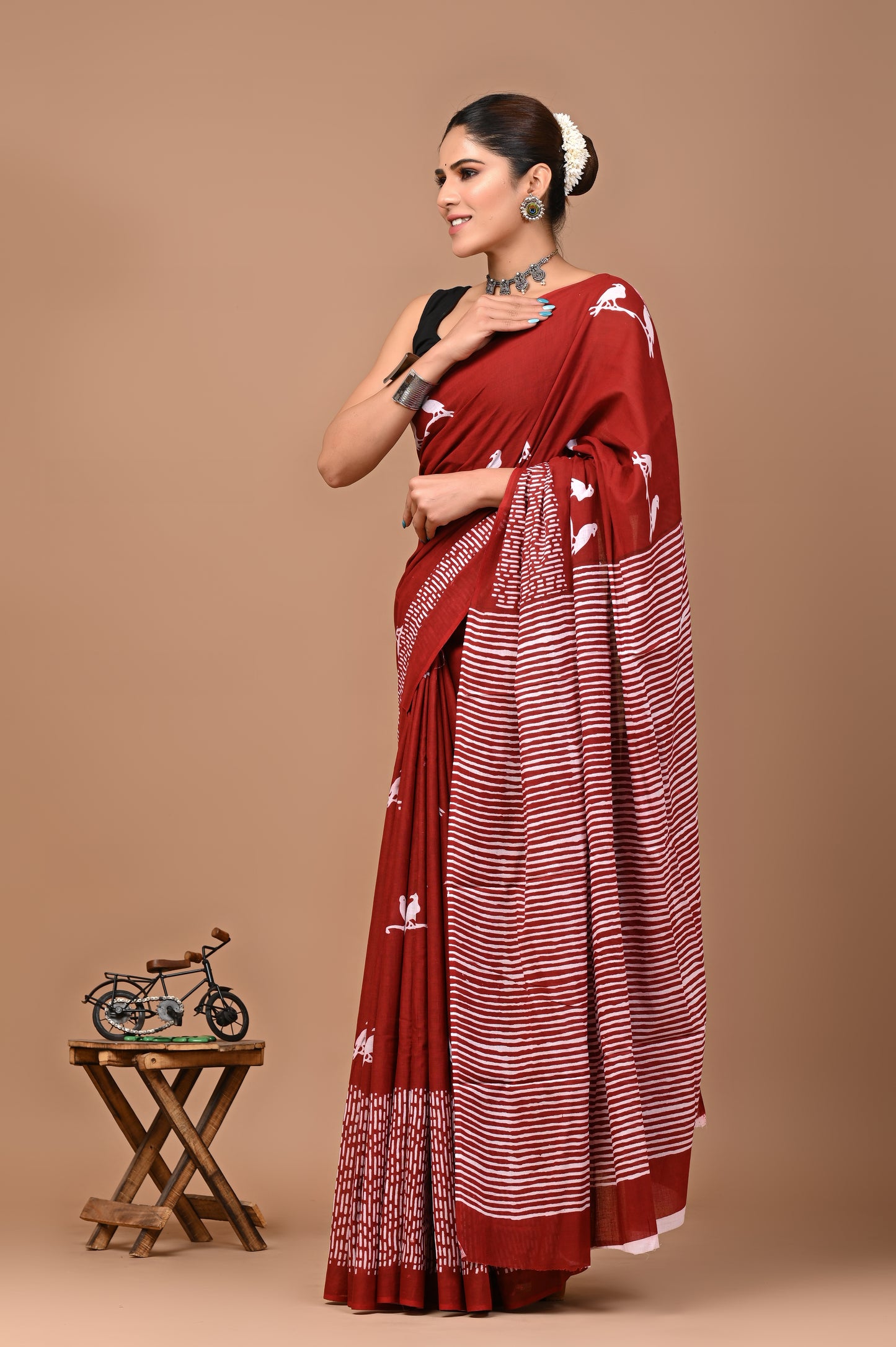 Jaipuri Printed Pure Cotton Mulmul Saree With Blouse - Mj Creation