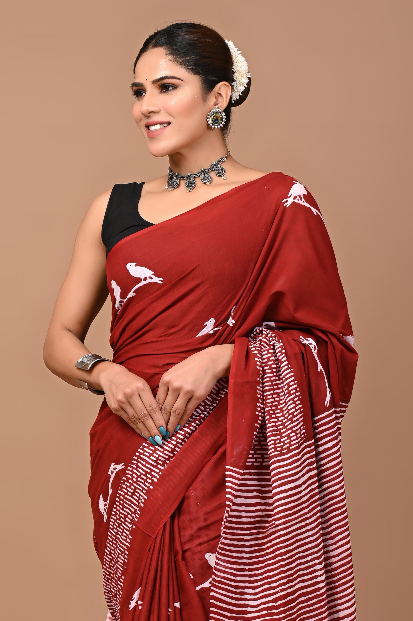 Jaipuri Printed Pure Cotton Mulmul Saree With Blouse - Mj Creation