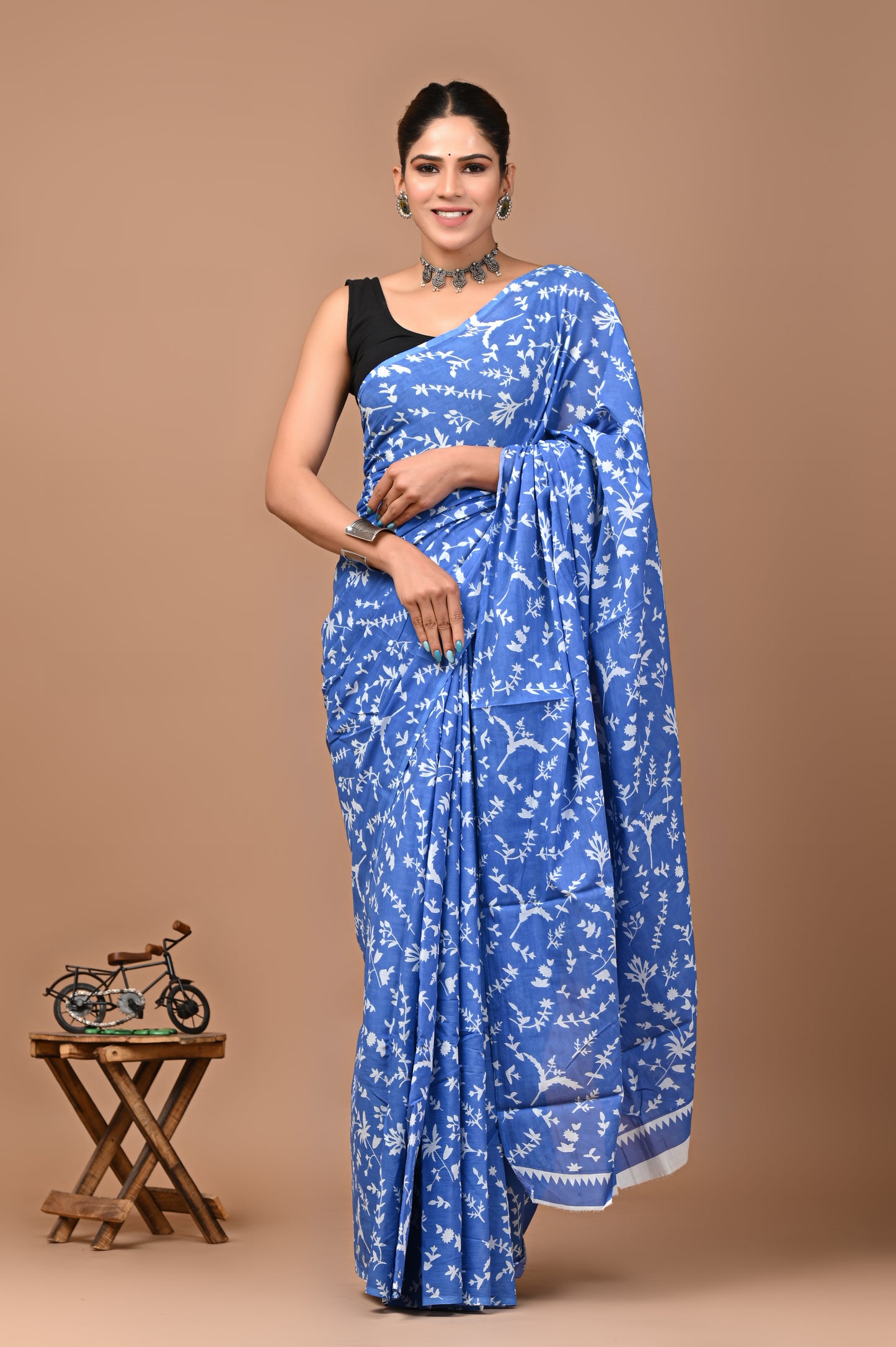 Jaipuri Printed Pure Cotton Mulmul Saree With Blouse - Mj Creation