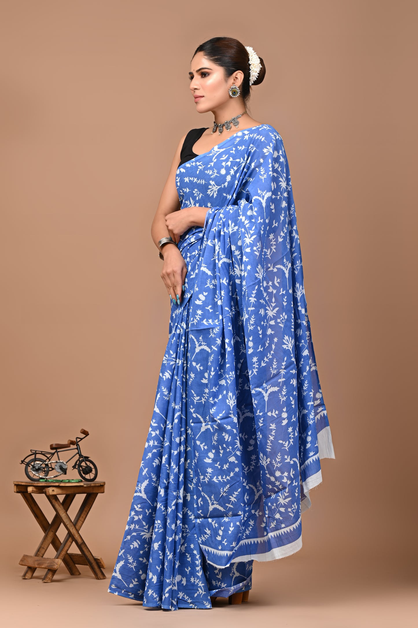 Jaipuri Printed Pure Cotton Mulmul Saree With Blouse - Mj Creation