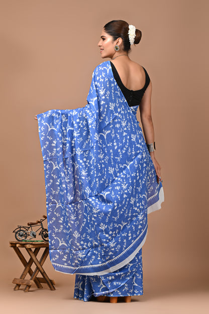 Jaipuri Printed Pure Cotton Mulmul Saree With Blouse - Mj Creation