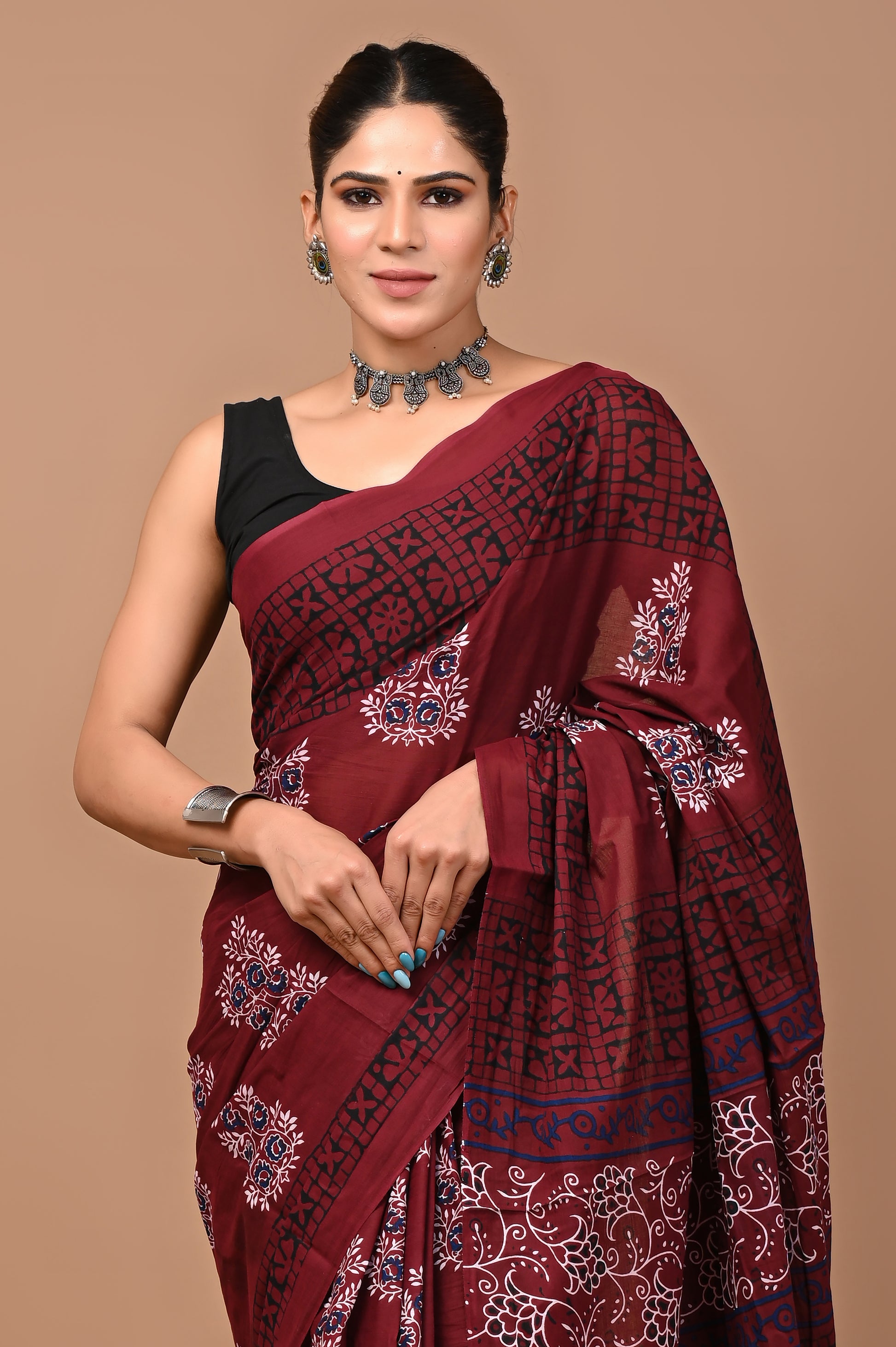 Jaipuri Printed Pure Cotton Mulmul Saree With Blouse - Mj Creation