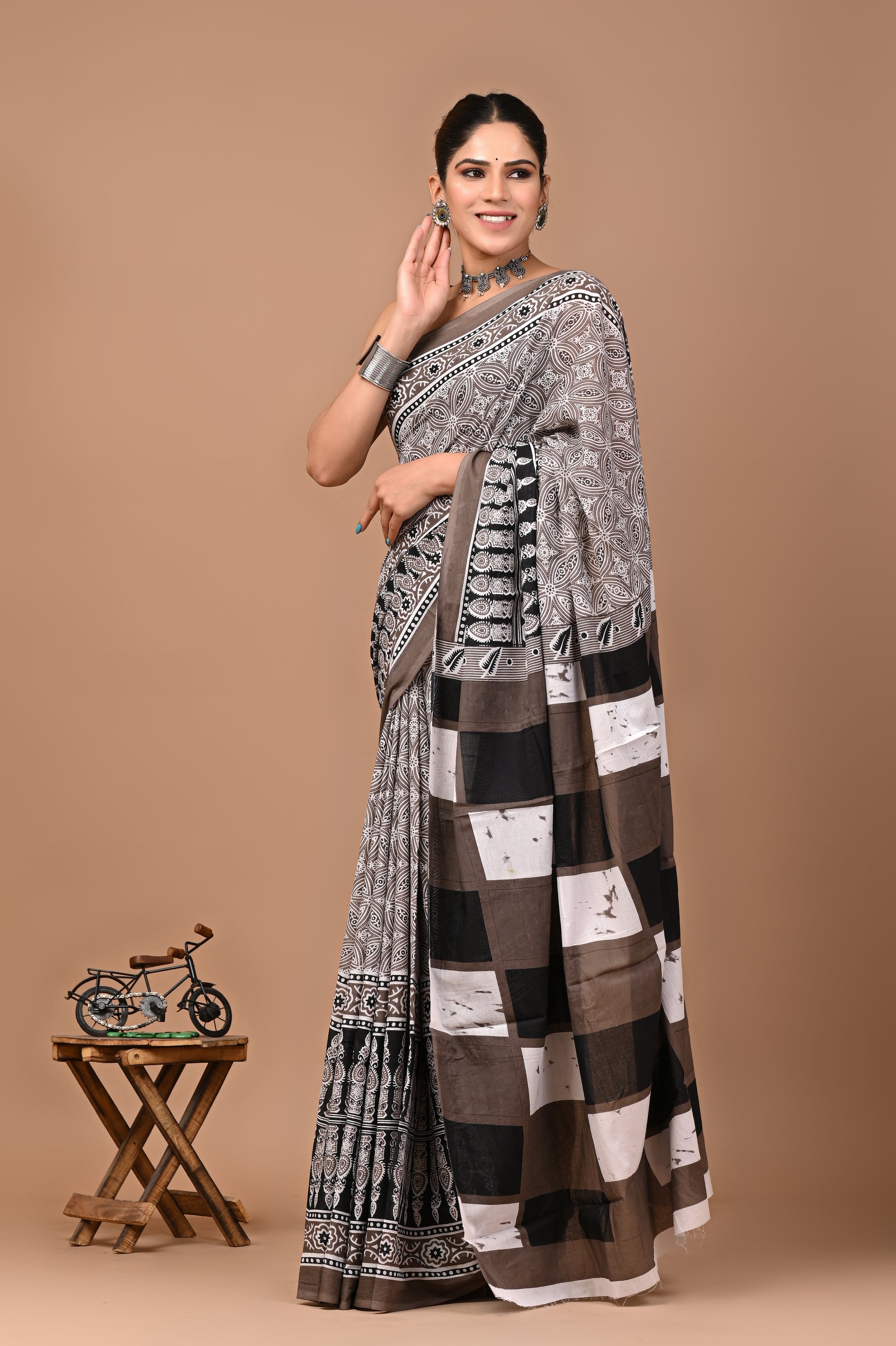 Jaipuri Printed Pure Cotton Mulmul Saree With Blouse - Mj Creation