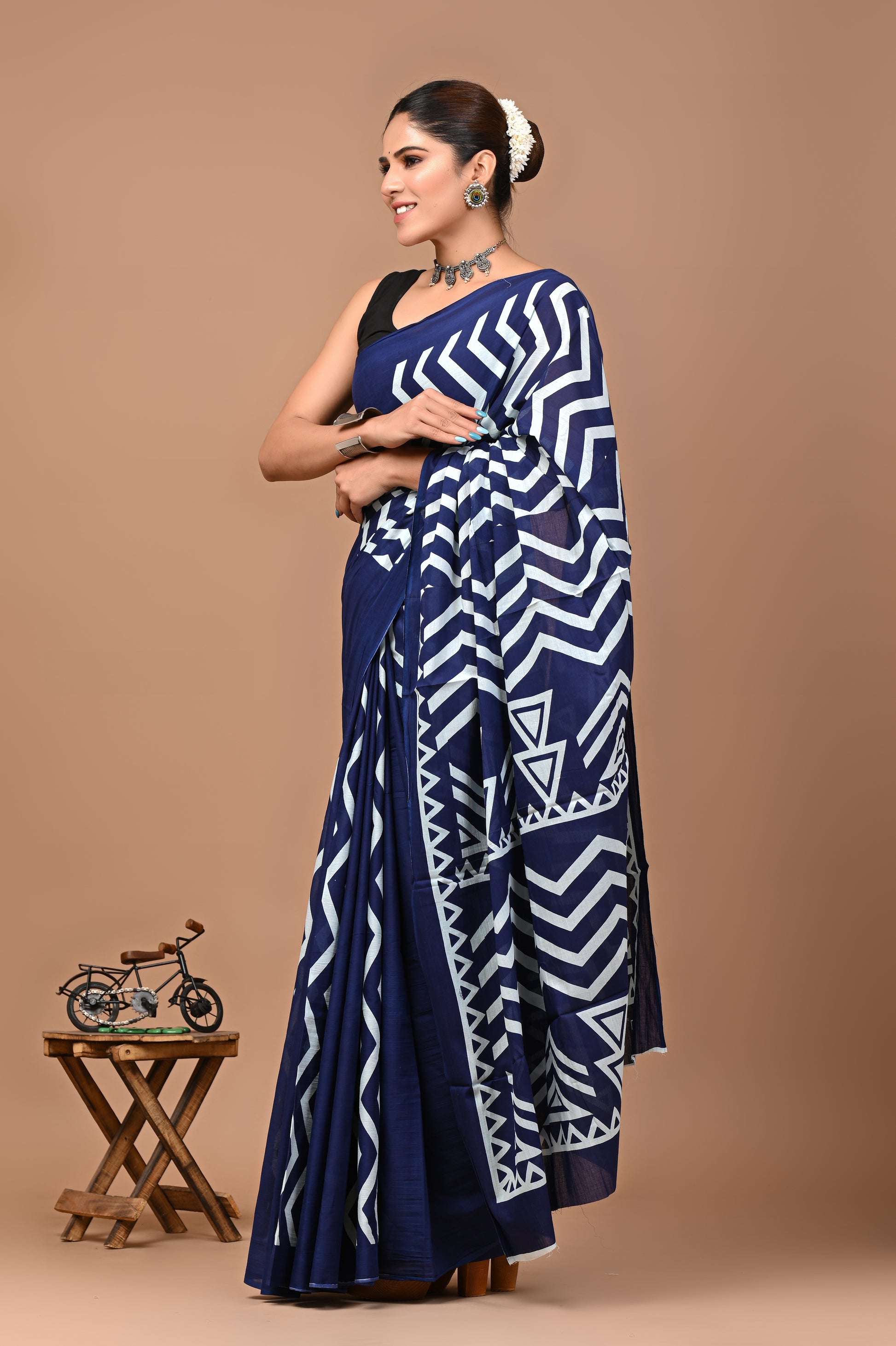 Jaipuri Printed Pure Cotton Mulmul Saree With Blouse - Mj Creation