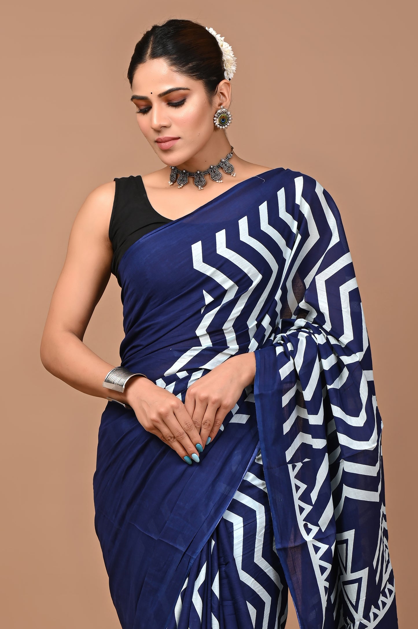 Jaipuri Printed Pure Cotton Mulmul Saree With Blouse - Mj Creation