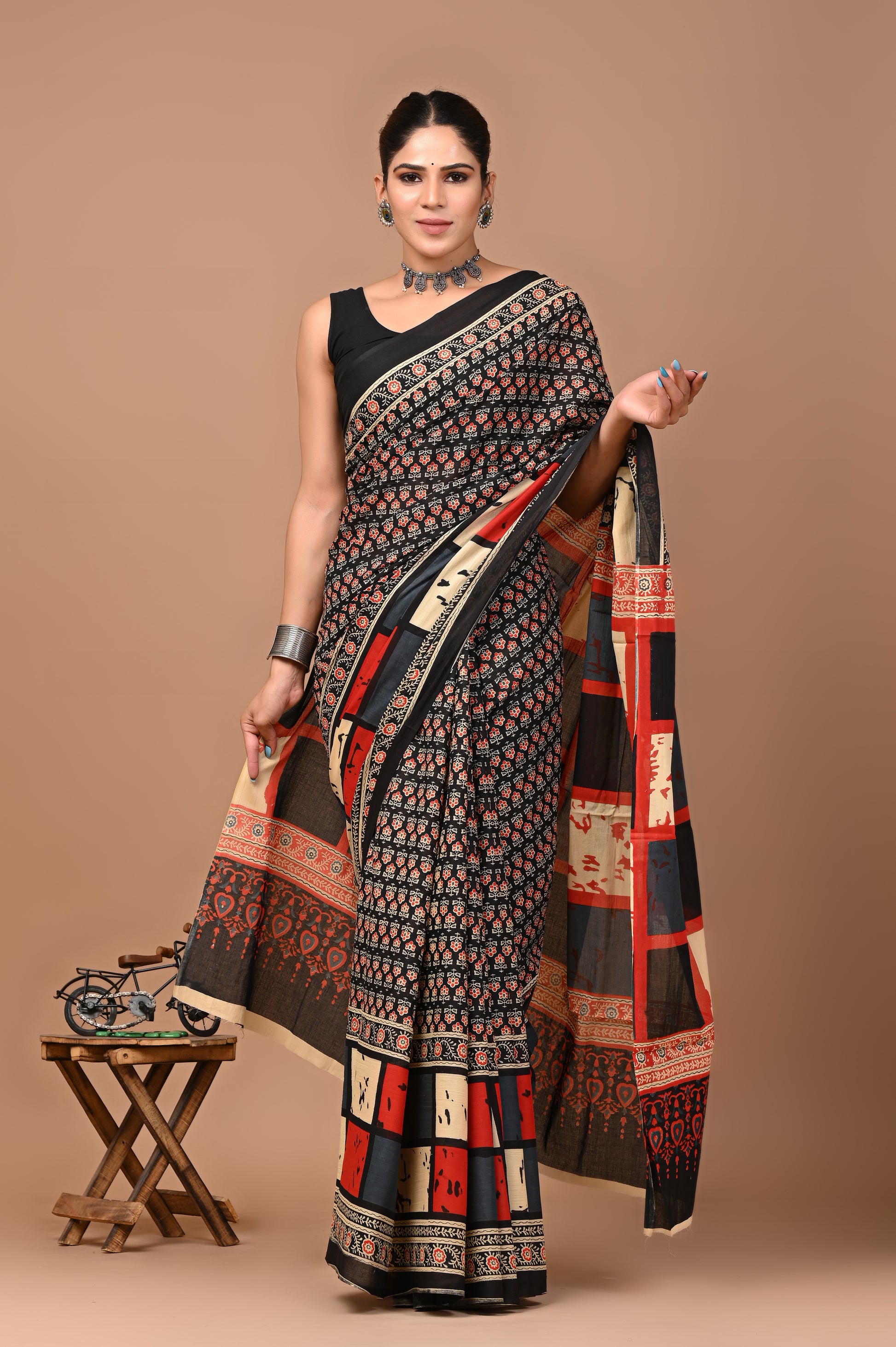 Jaipuri Printed Pure Cotton Mulmul Saree With Blouse - Mj Creation