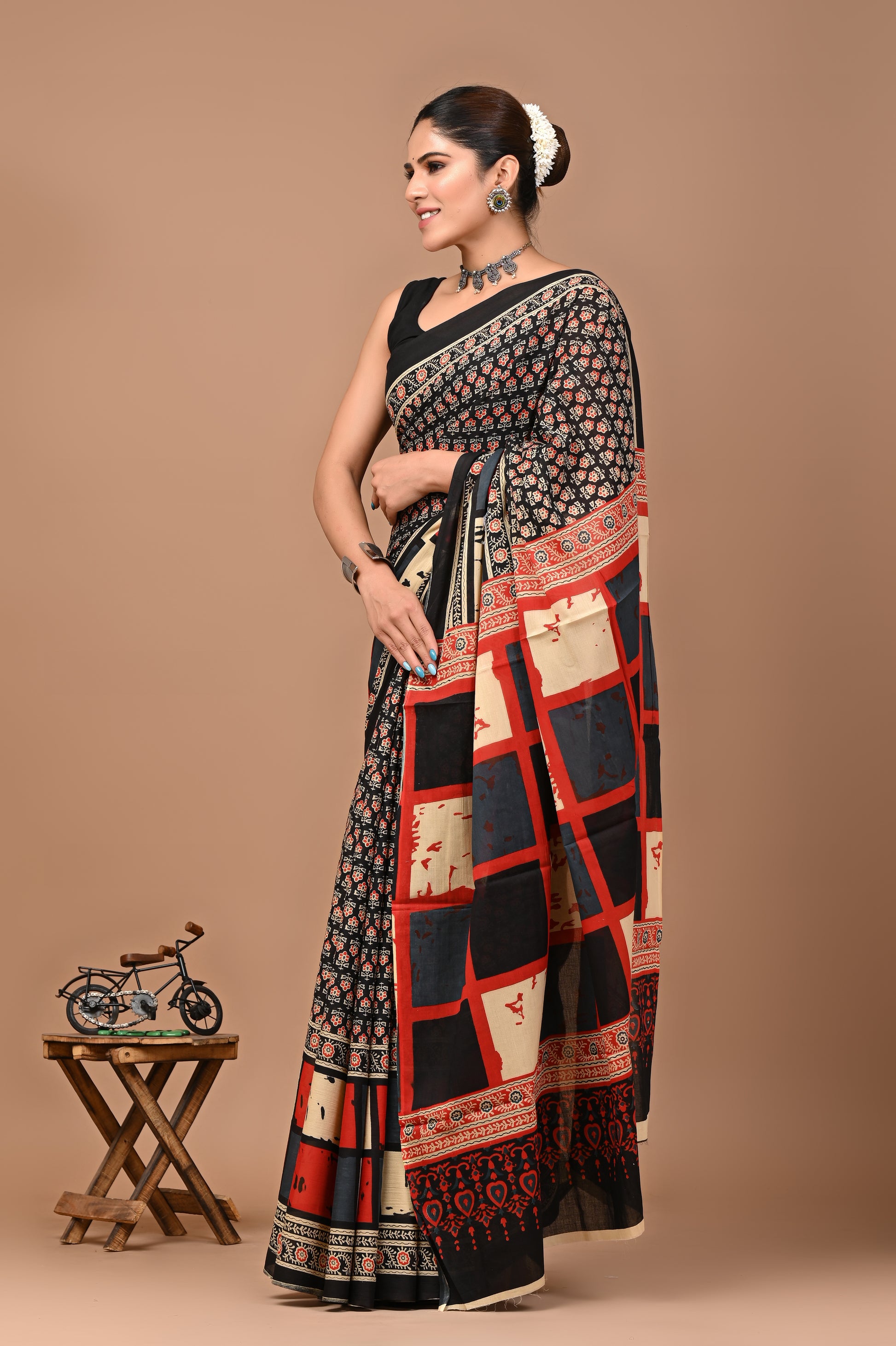 Jaipuri Printed Pure Cotton Mulmul Saree With Blouse - Mj Creation