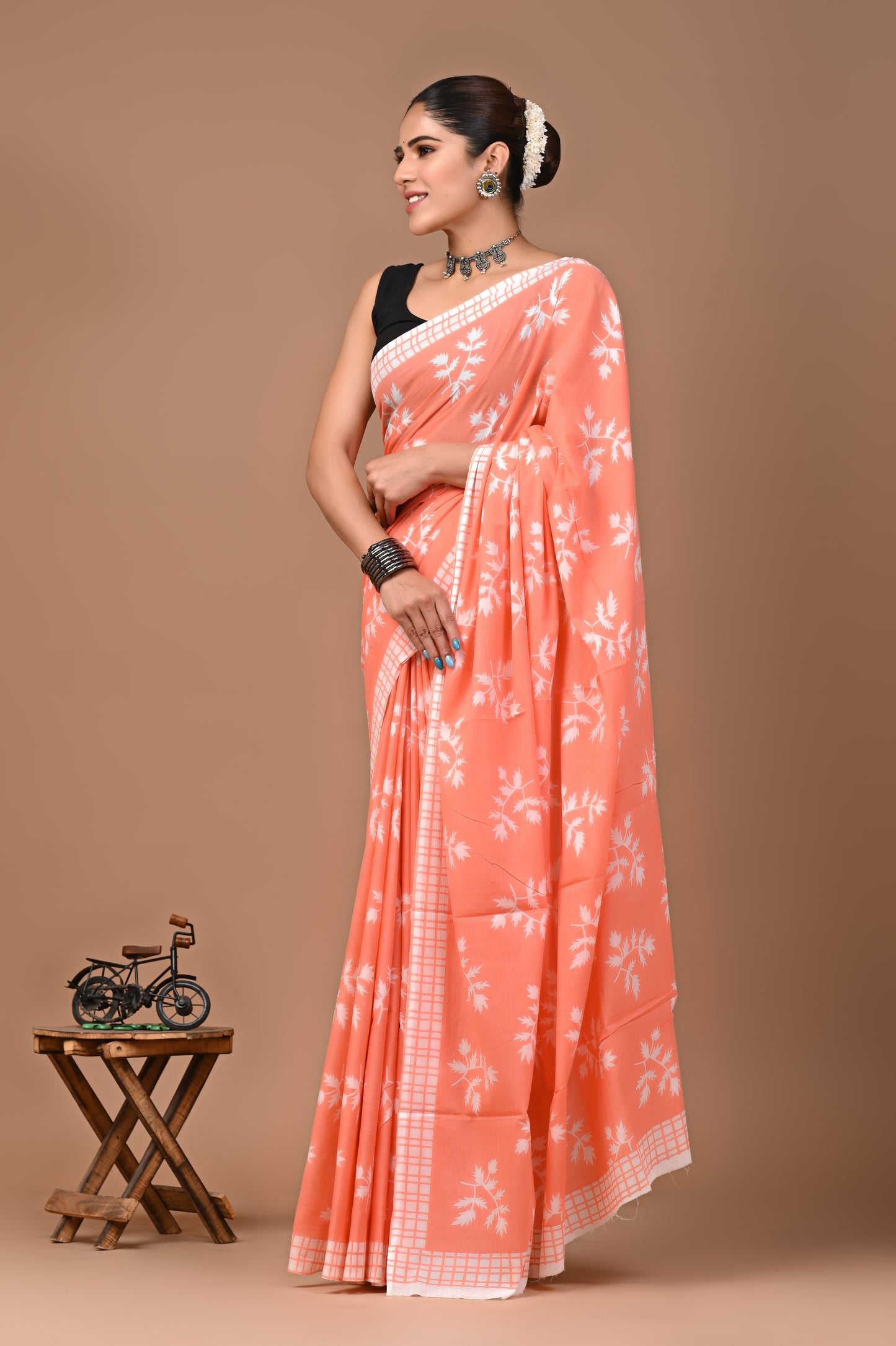 Jaipuri Printed Pure Cotton Mulmul Saree With Blouse - Mj Creation