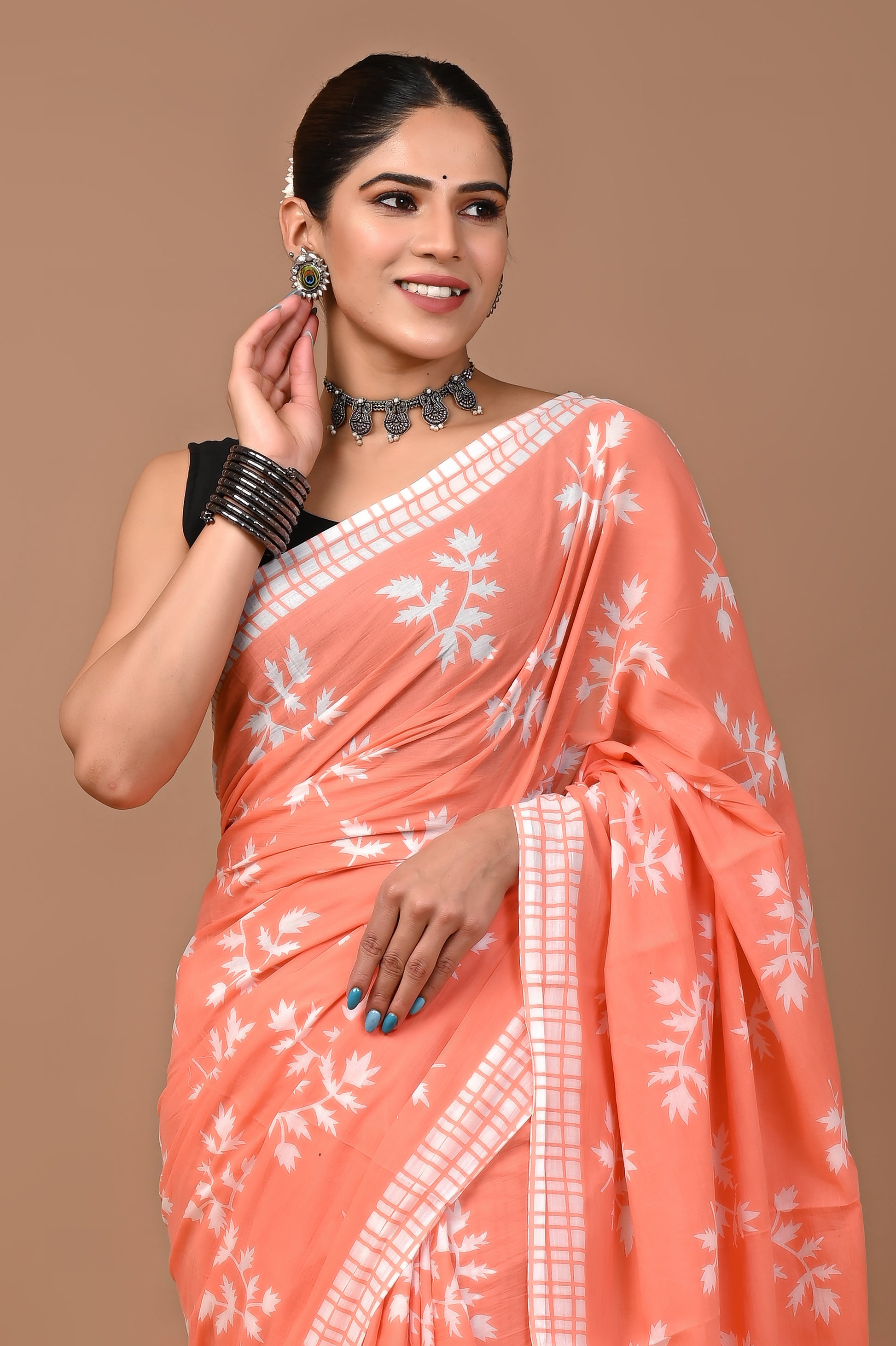 Jaipuri Printed Pure Cotton Mulmul Saree With Blouse - Mj Creation