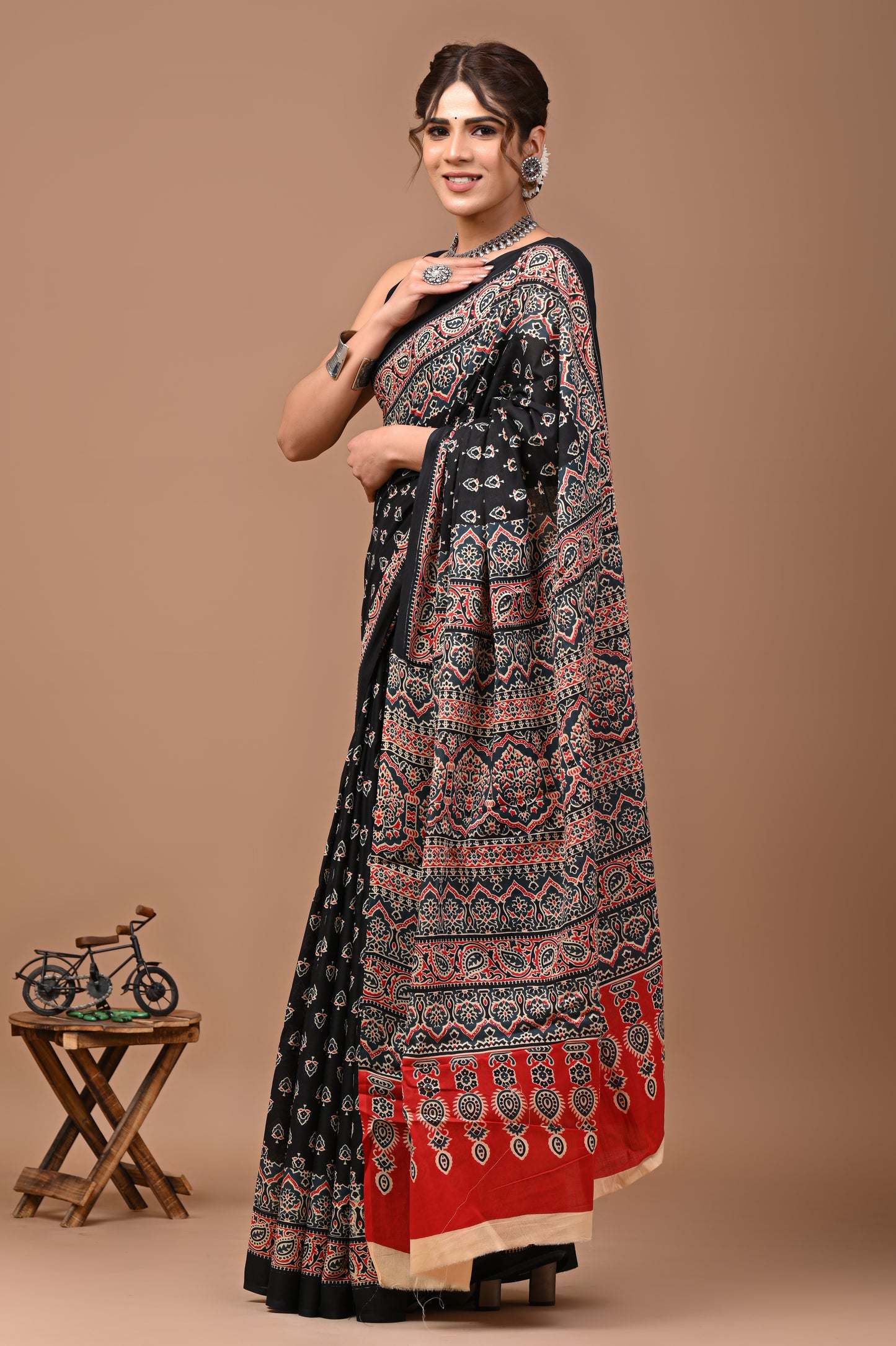 Jaipuri Printed Pure Cotton Mulmul Saree With Blouse - Mj Creation