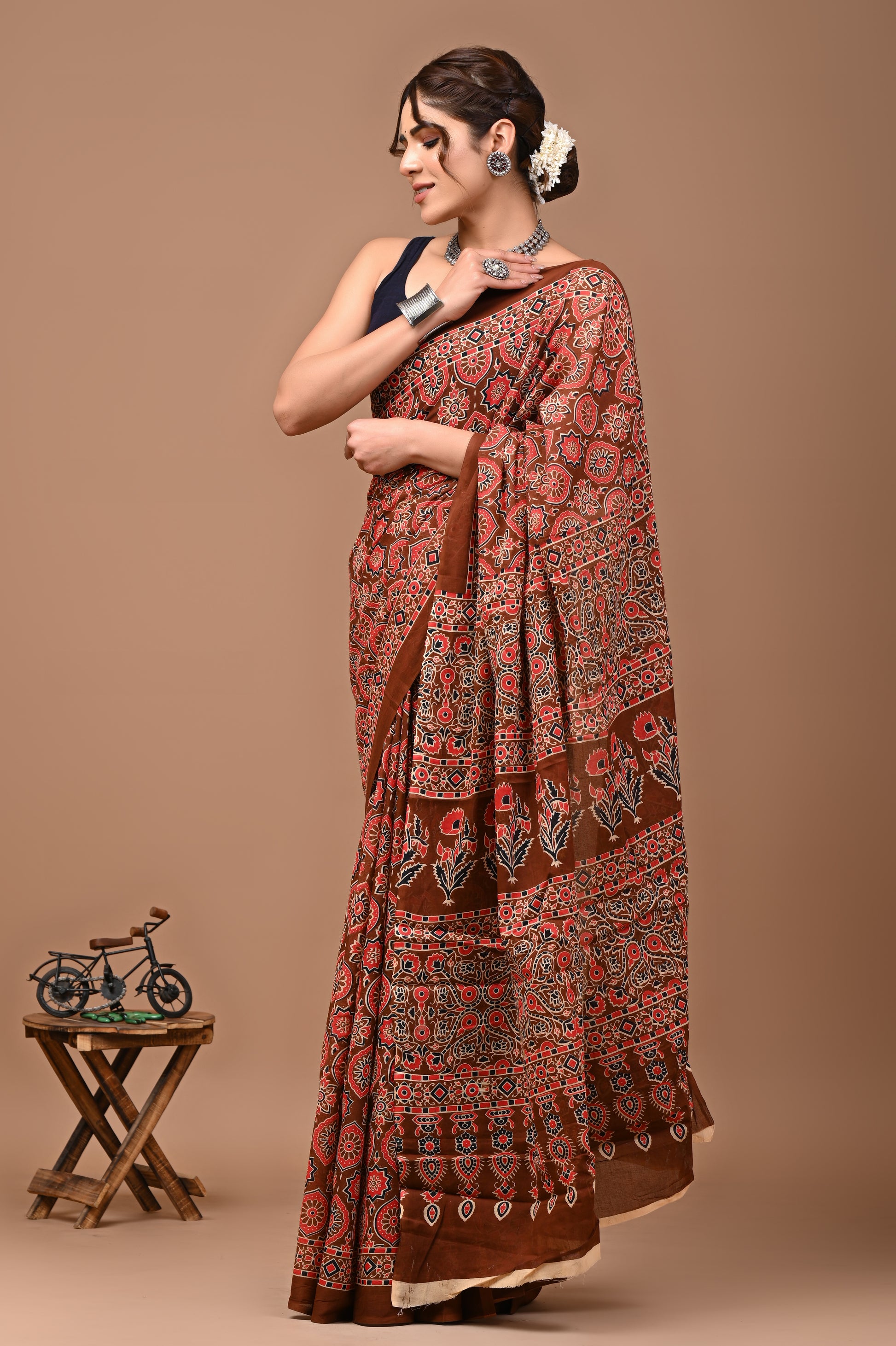 Jaipuri Printed Pure Cotton Mulmul Saree With Blouse - Mj Creation