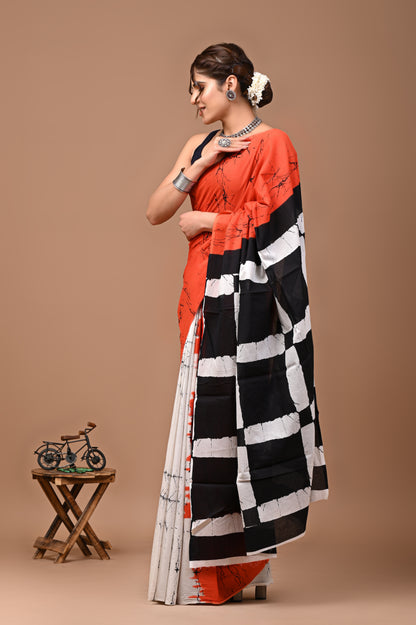 Jaipuri Printed Pure Cotton Mulmul Saree With Blouse - Mj Creation