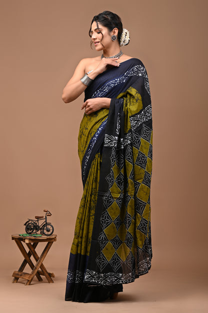 Jaipuri Printed Pure Cotton Mulmul Saree With Blouse - Mj Creation