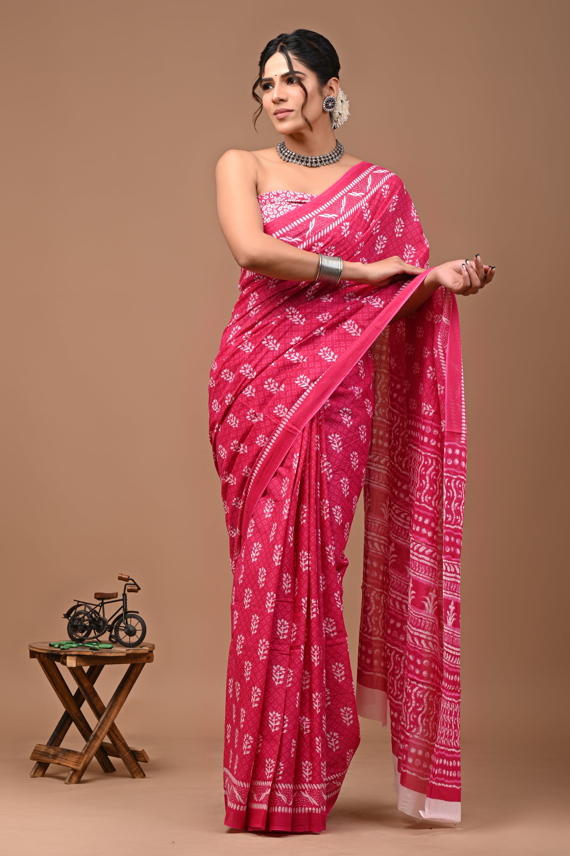 Jaipuri Printed Pure Cotton Mulmul Saree With Blouse - Mj Creation