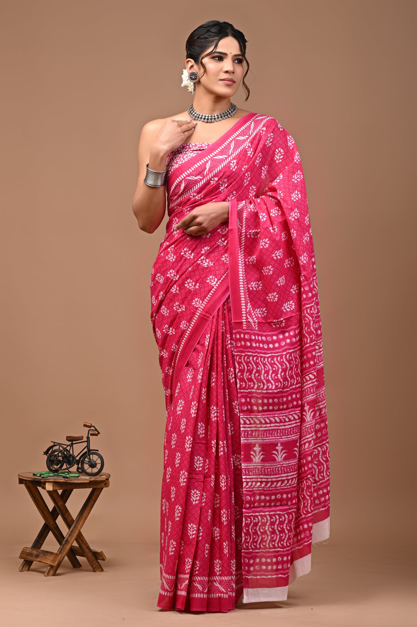 Jaipuri Printed Pure Cotton Mulmul Saree With Blouse - Mj Creation