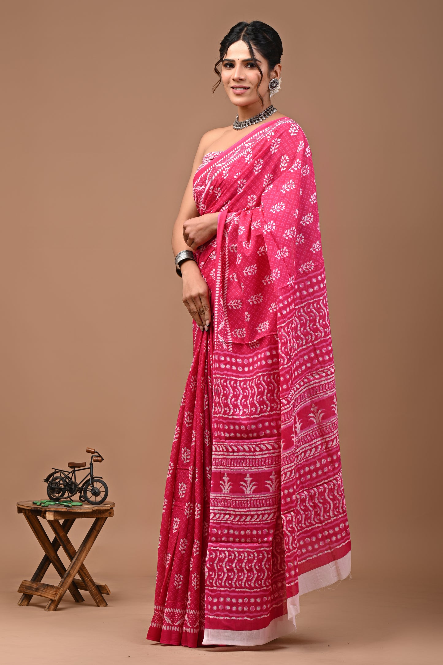 Jaipuri Printed Pure Cotton Mulmul Saree With Blouse - Mj Creation