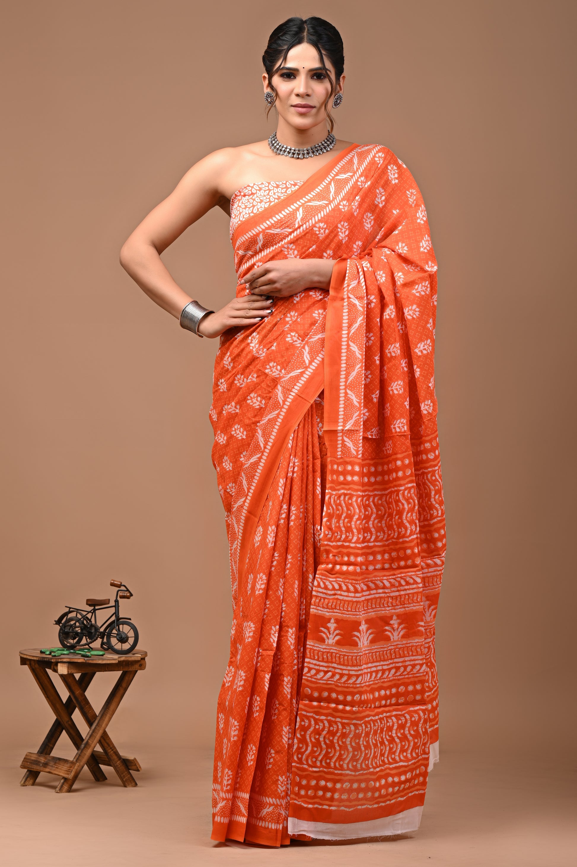 Jaipuri Printed Pure Cotton Mulmul Saree With Blouse - Mj Creation