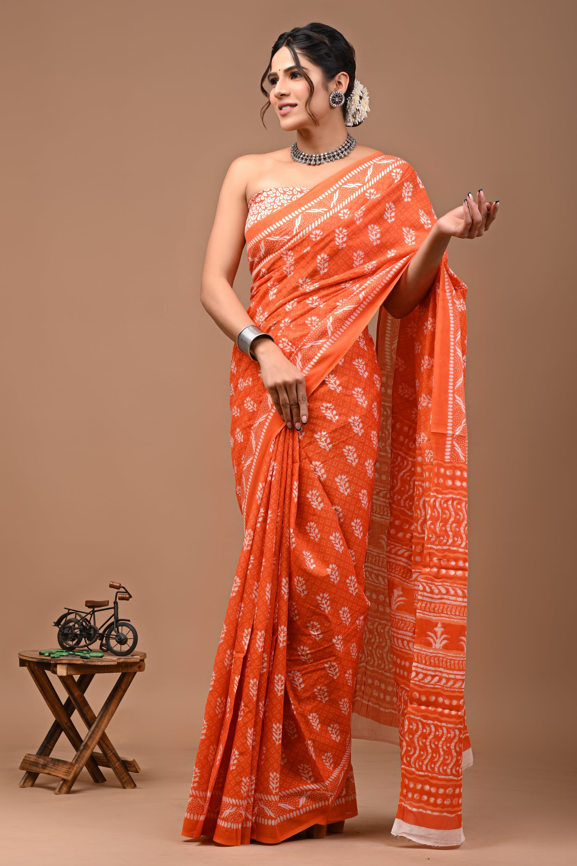 Jaipuri Printed Pure Cotton Mulmul Saree With Blouse - Mj Creation