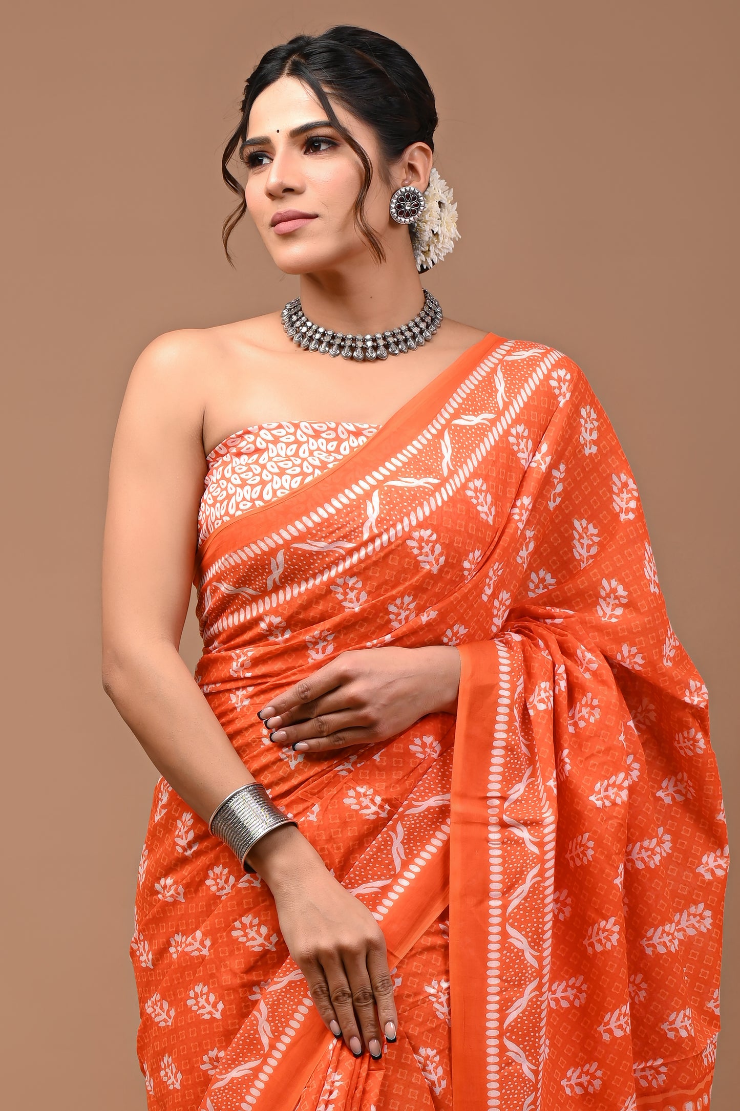 Jaipuri Printed Pure Cotton Mulmul Saree With Blouse - Mj Creation