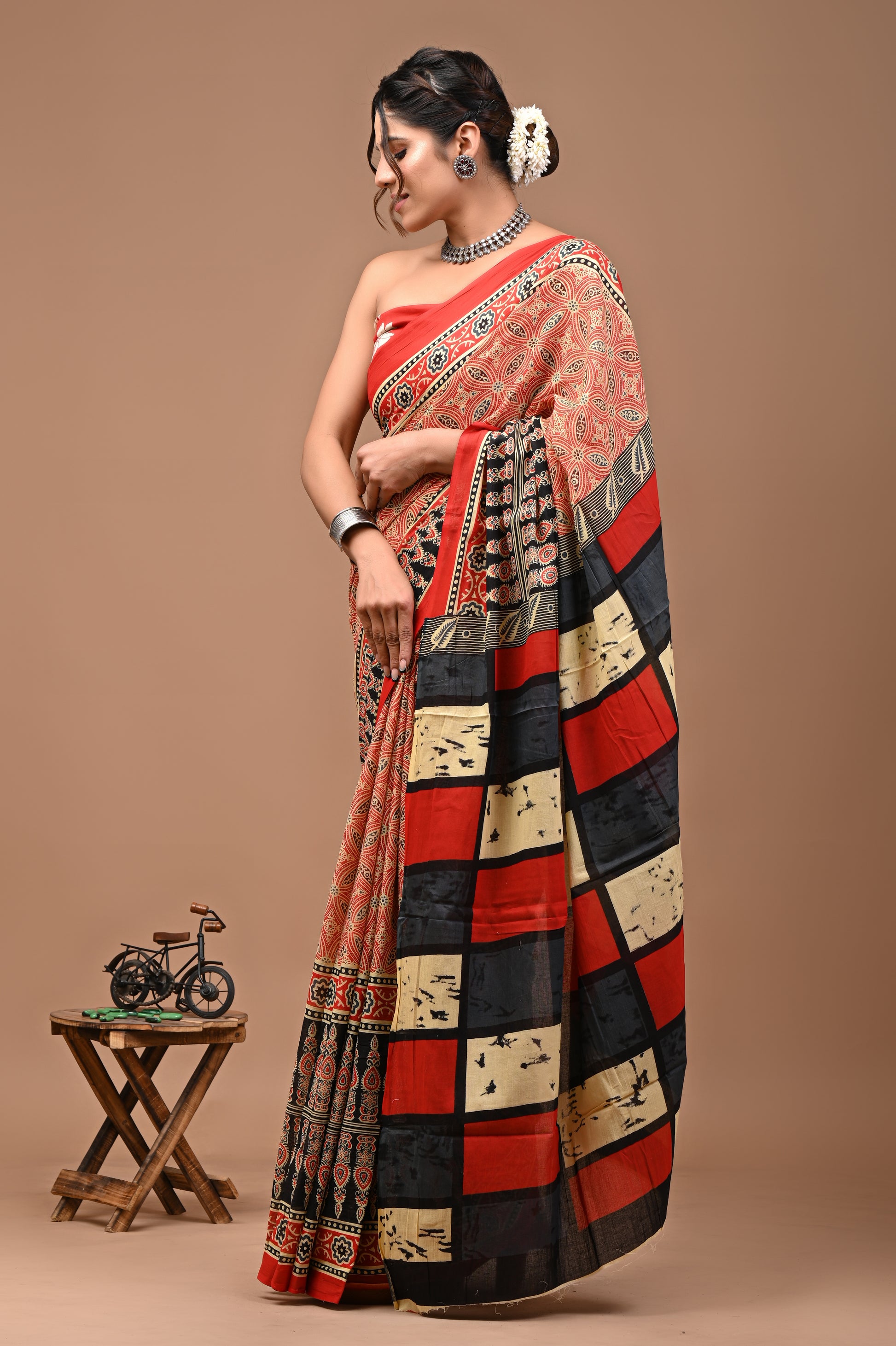 Printed Pure Cotton Mulmul Saree With Blouse - Mj Creation