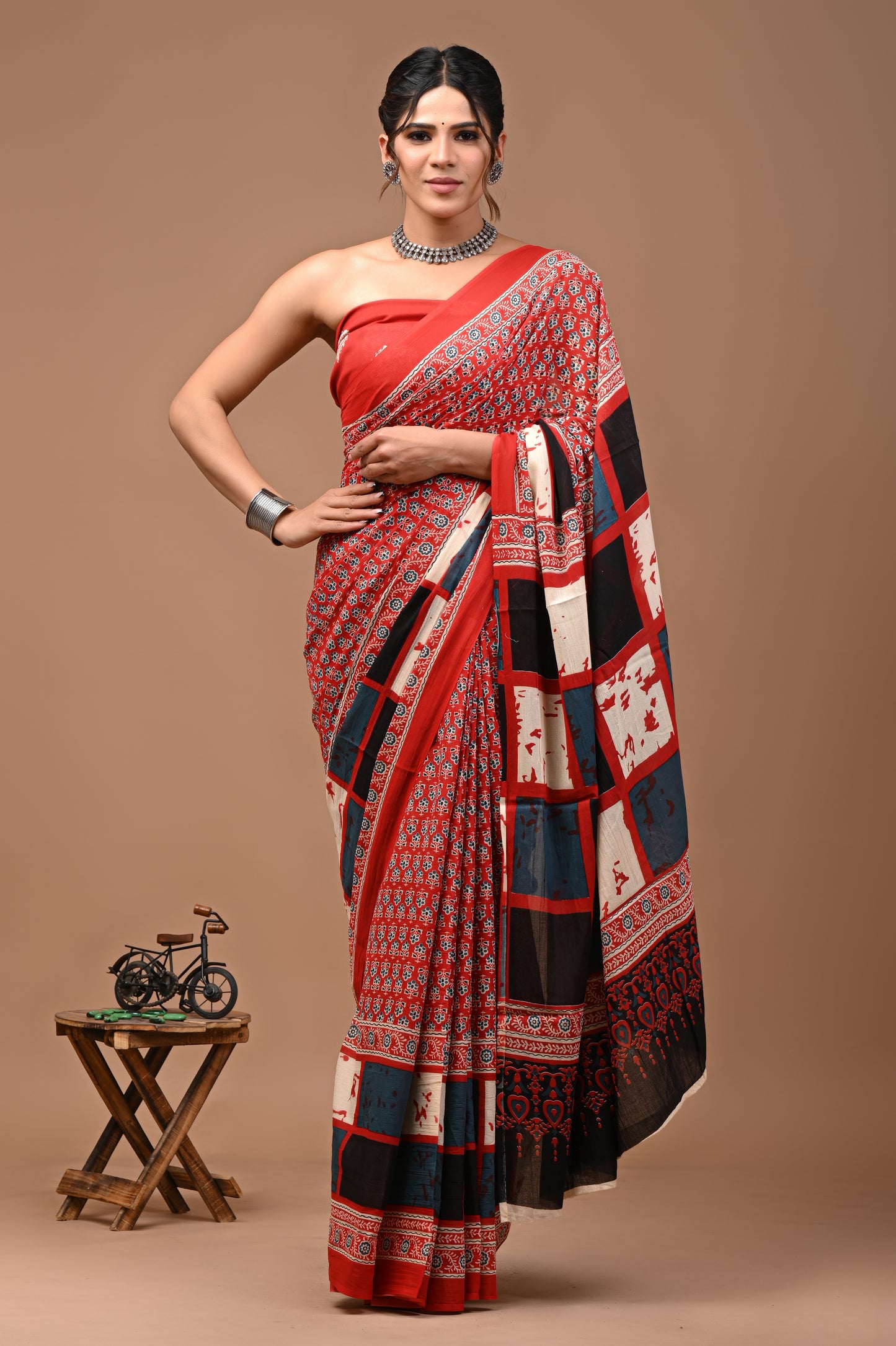 Printed Pure Cotton Mulmul Saree With Blouse - Mj Creation