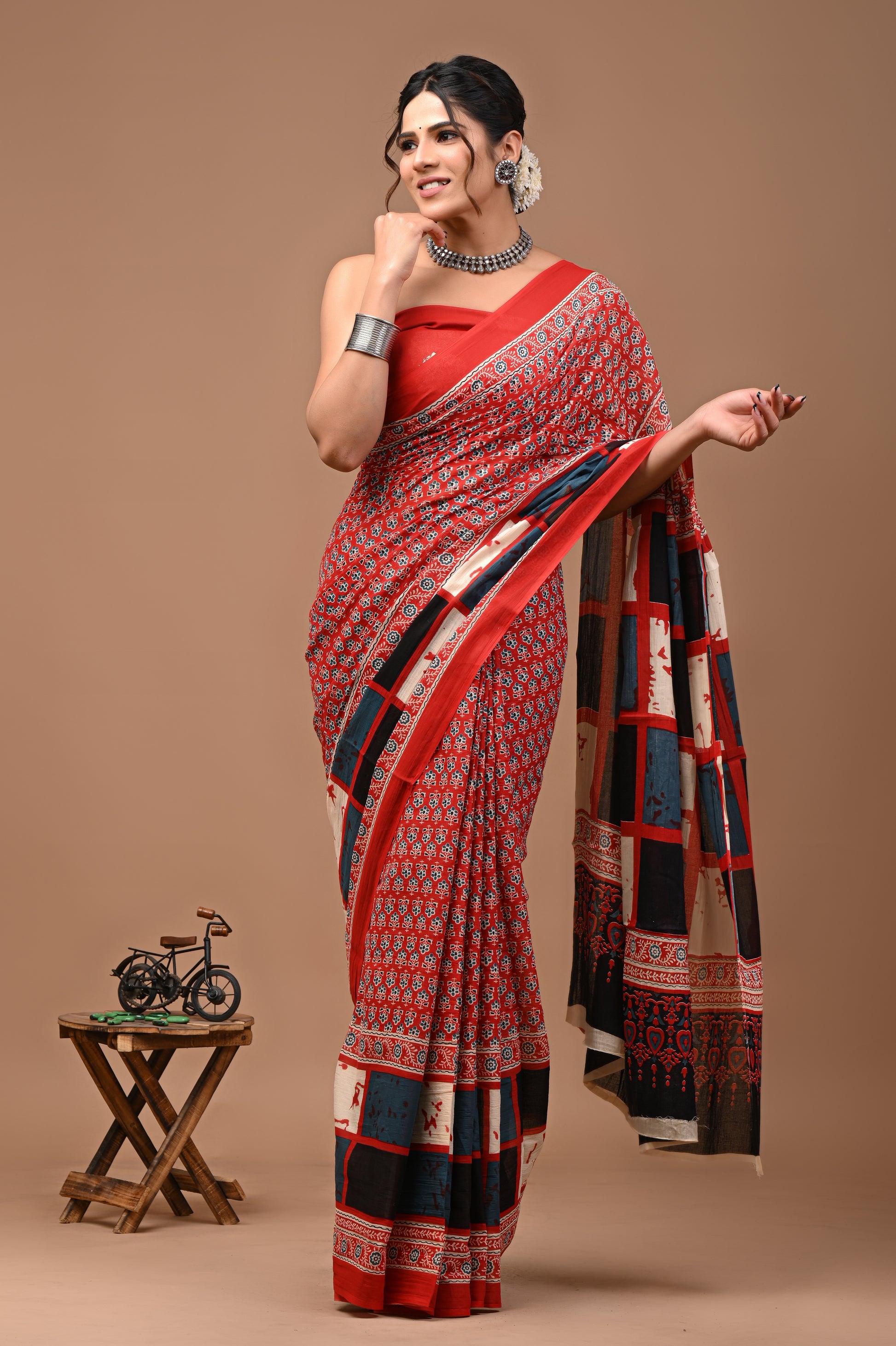 Printed Pure Cotton Mulmul Saree With Blouse - Mj Creation