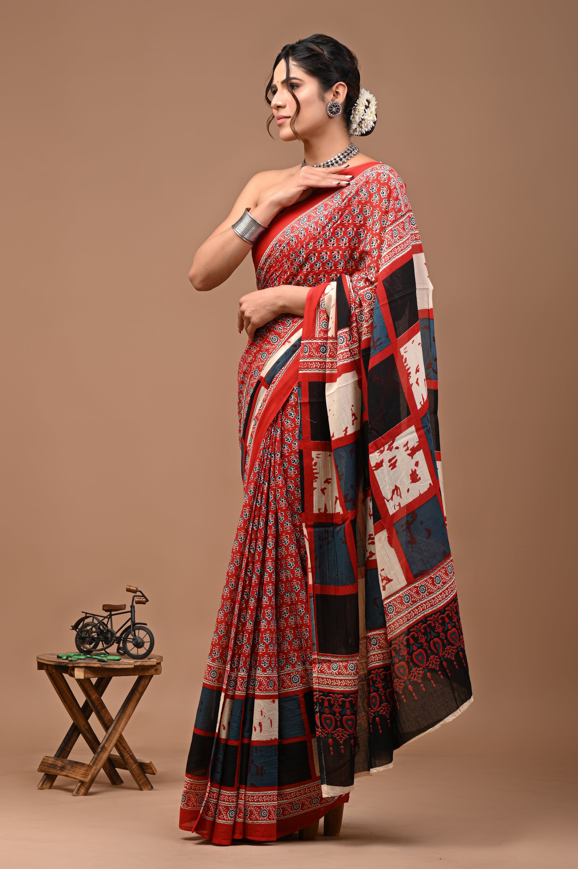 Printed Pure Cotton Mulmul Saree With Blouse - Mj Creation