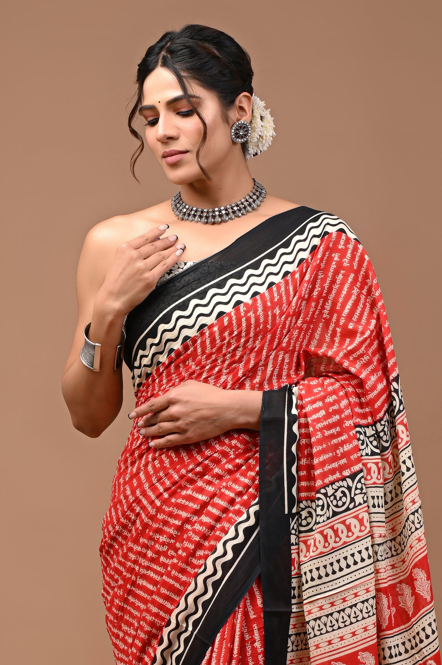 Printed Pure Cotton Mulmul Saree With Blouse - Mj Creation