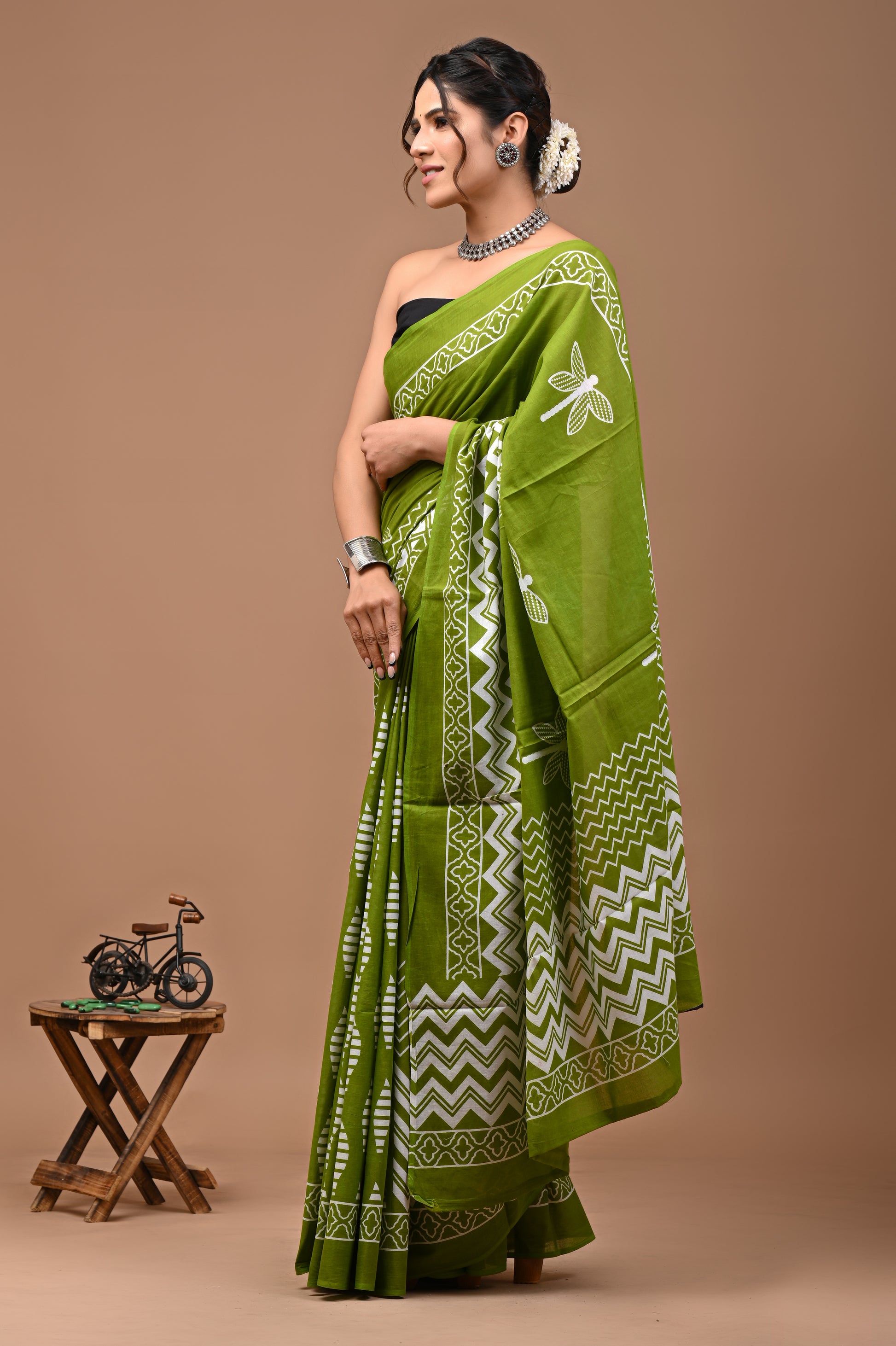 Printed Pure Cotton Mulmul Saree With Blouse - Mj Creation