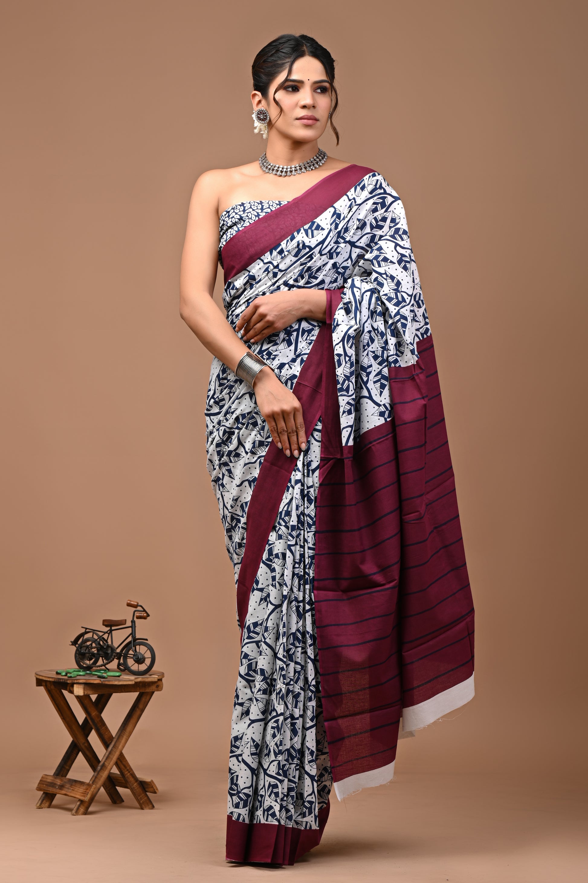 Printed Pure Cotton Mulmul Saree With Blouse - Mj Creation