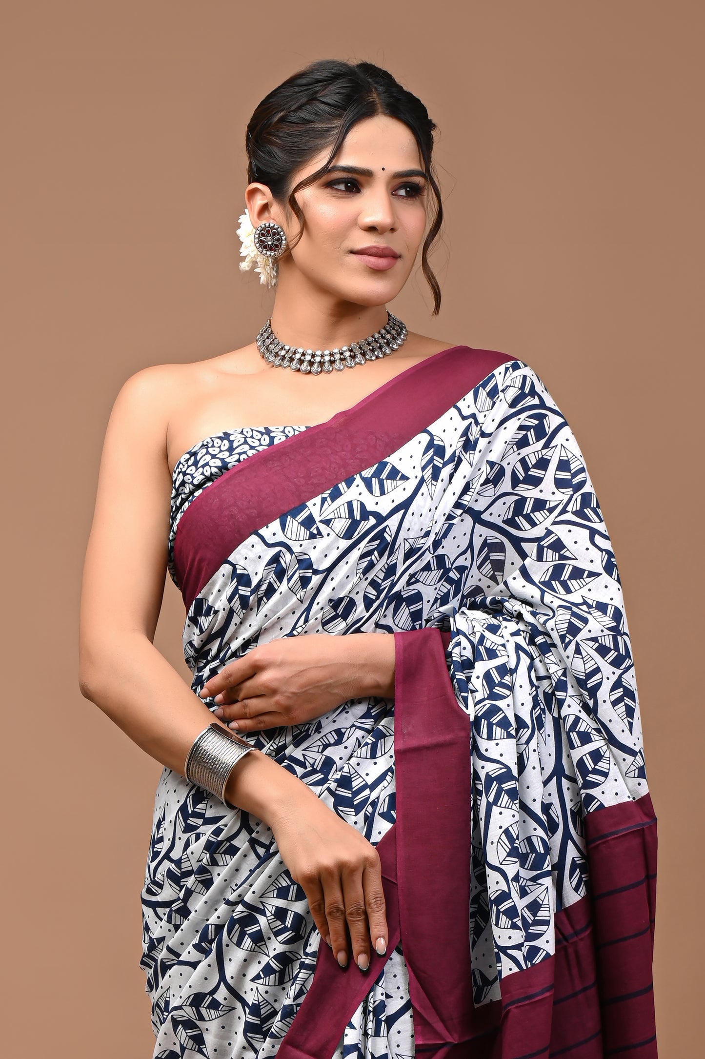 Printed Pure Cotton Mulmul Saree With Blouse - Mj Creation