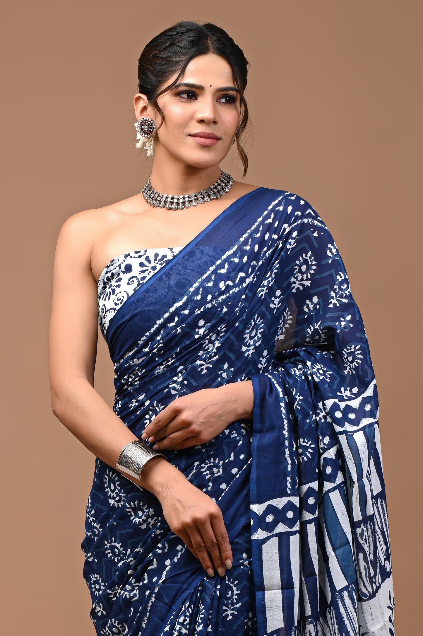 Printed Pure Cotton Mulmul Saree With Blouse - Mj Creation