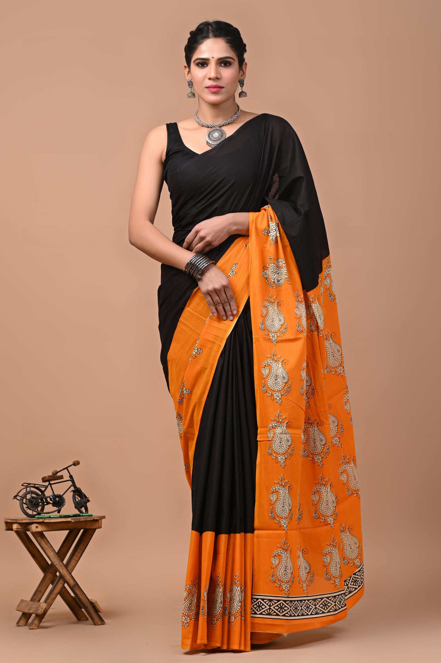 Ajrak Printed Pure Cotton Mulmul Sarees - Shop Elegant Handloom Online