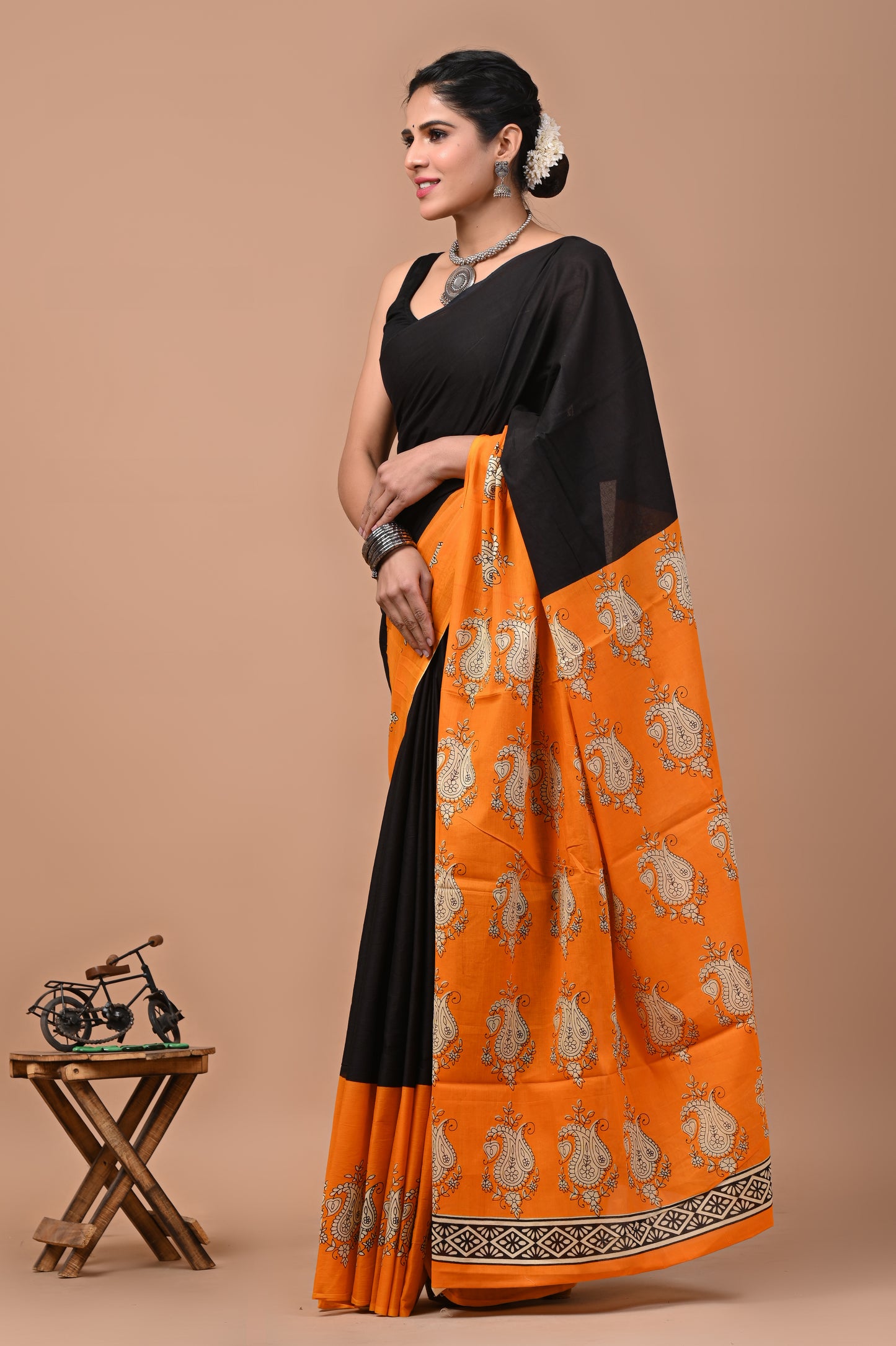 Ajrak Printed Pure Cotton Mulmul Sarees - Shop Elegant Handloom Online