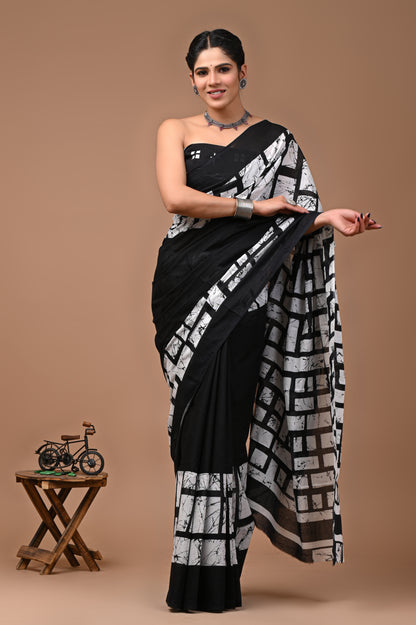 Printed Pure Cotton Mulmul Saree With Blouse - Mj Creation