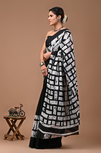 Printed Pure Cotton Mulmul Saree With Blouse - Mj Creation