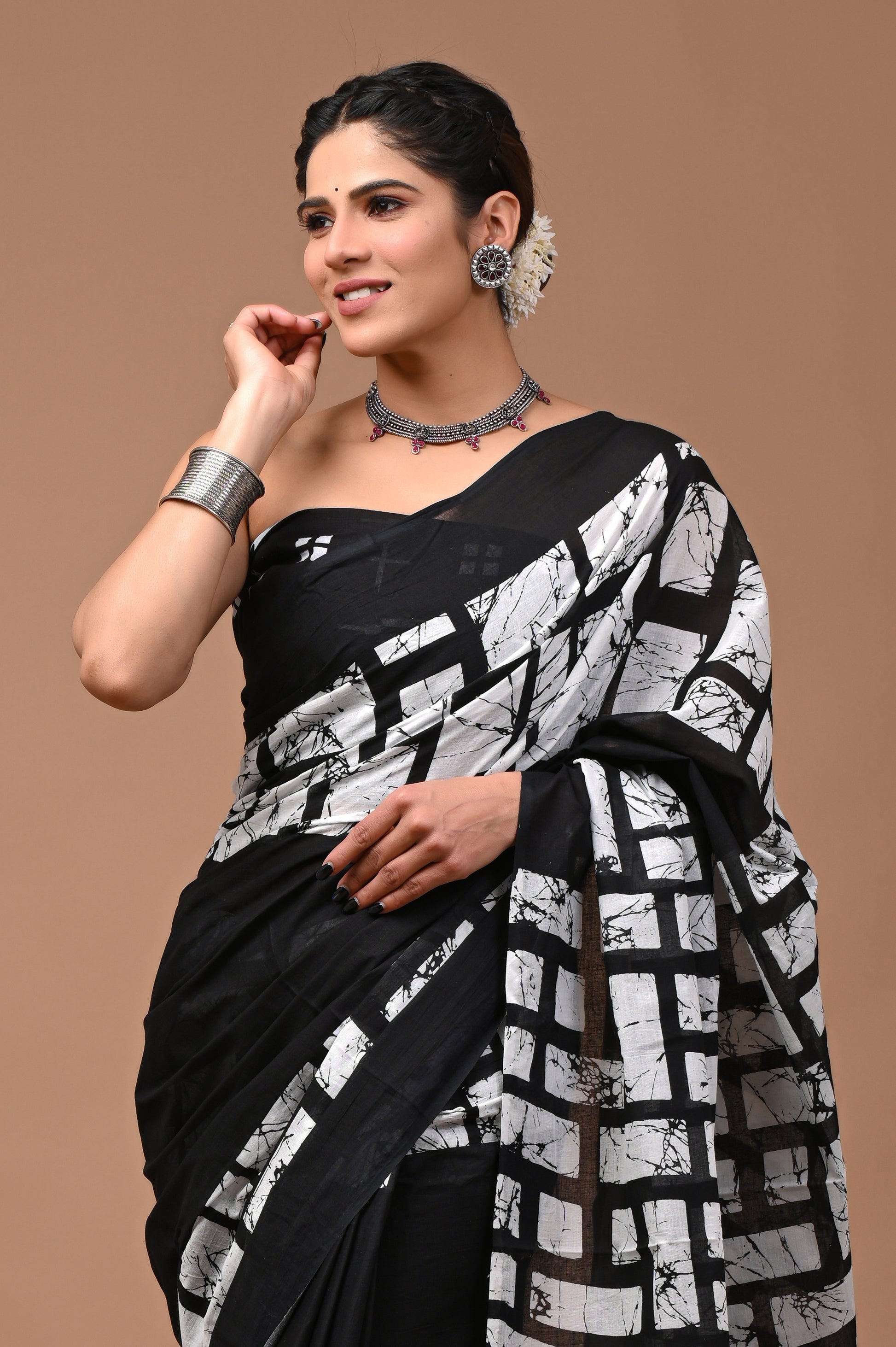 Printed Pure Cotton Mulmul Saree With Blouse - Mj Creation