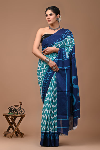 Printed Pure Cotton Mulmul Saree With Blouse - Mj Creation