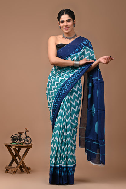 Printed Pure Cotton Mulmul Saree With Blouse - Mj Creation