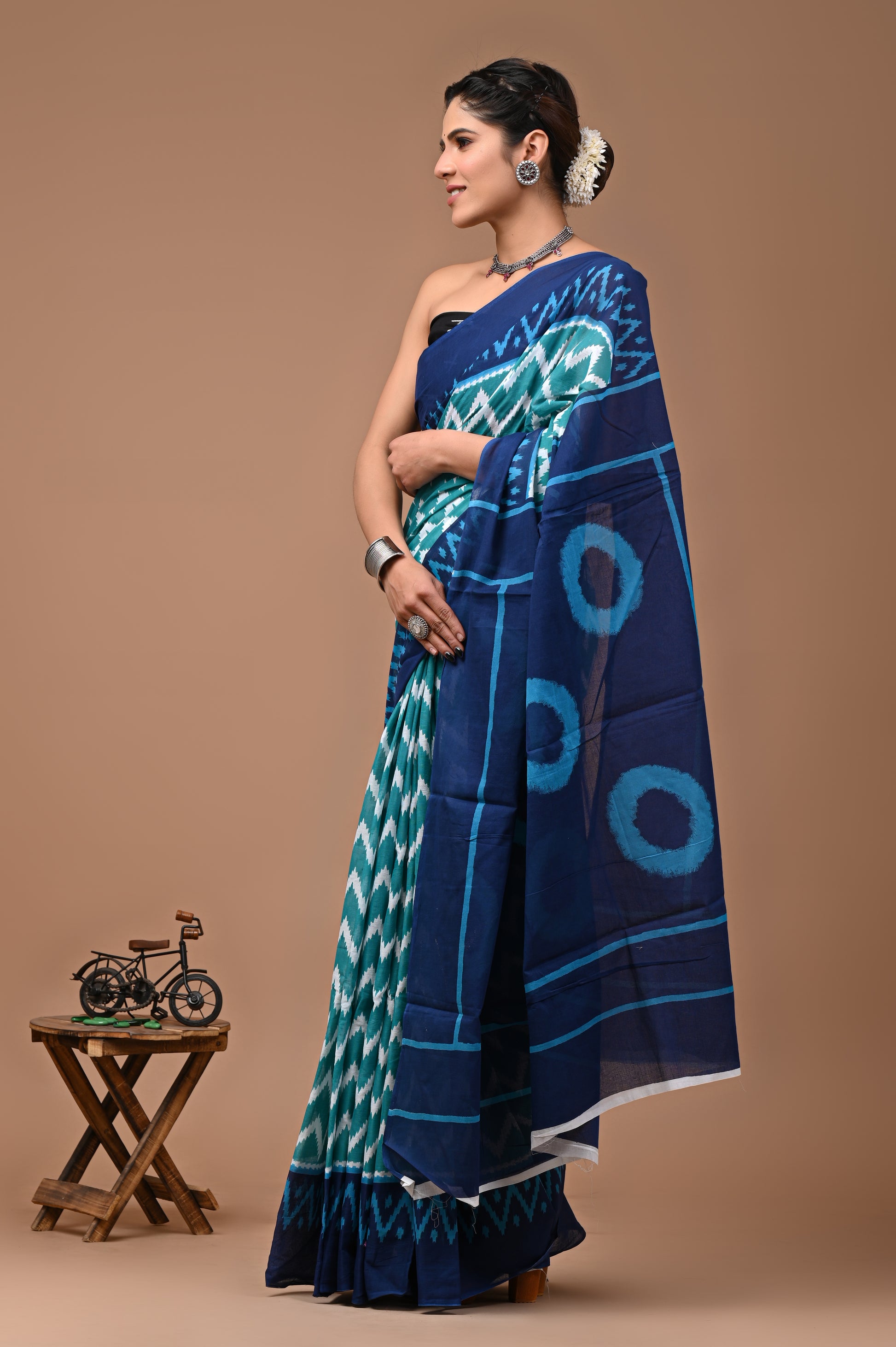 Printed Pure Cotton Mulmul Saree With Blouse - Mj Creation