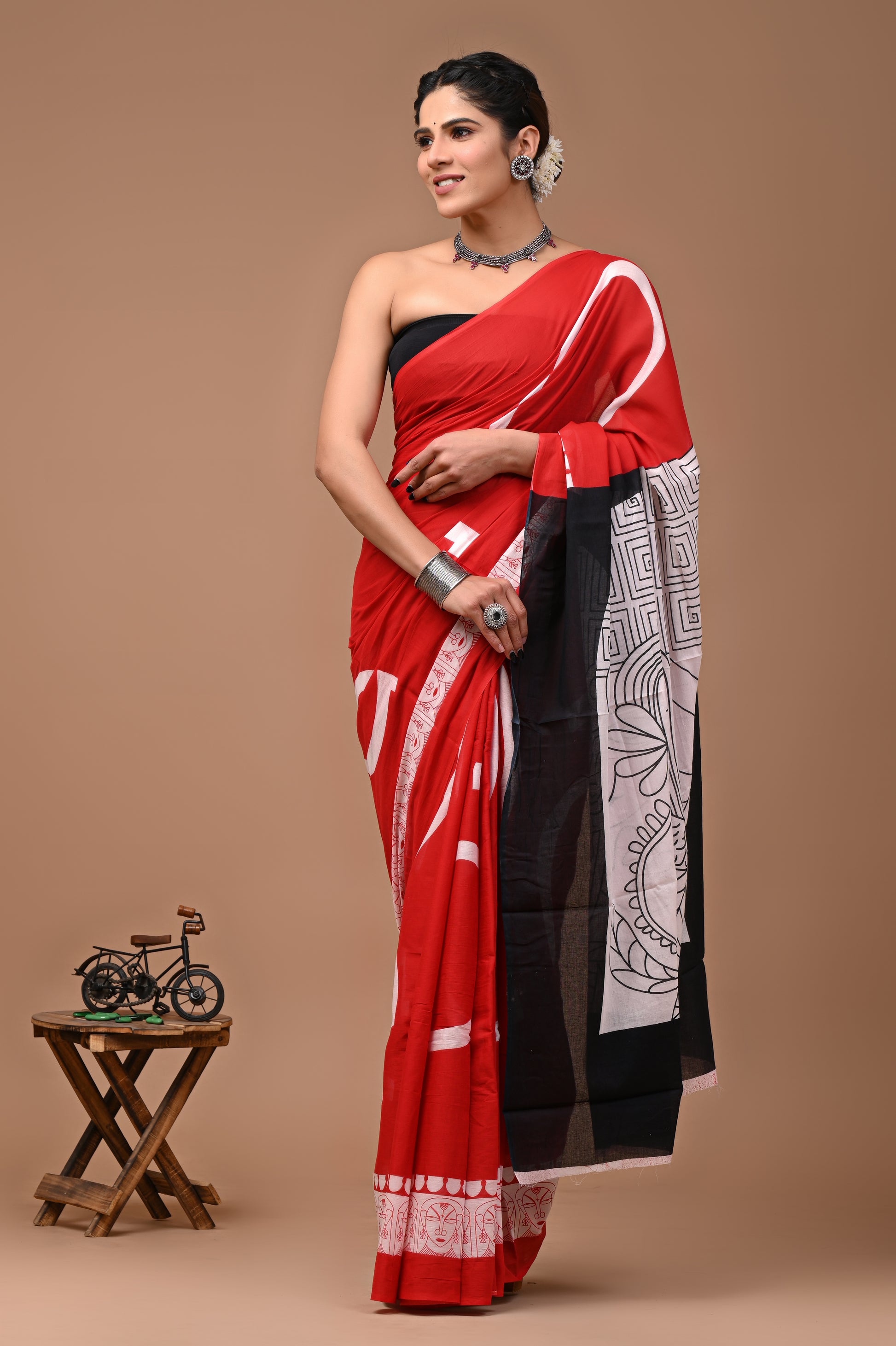 Printed Pure Cotton Mulmul Saree With Blouse - Mj Creation