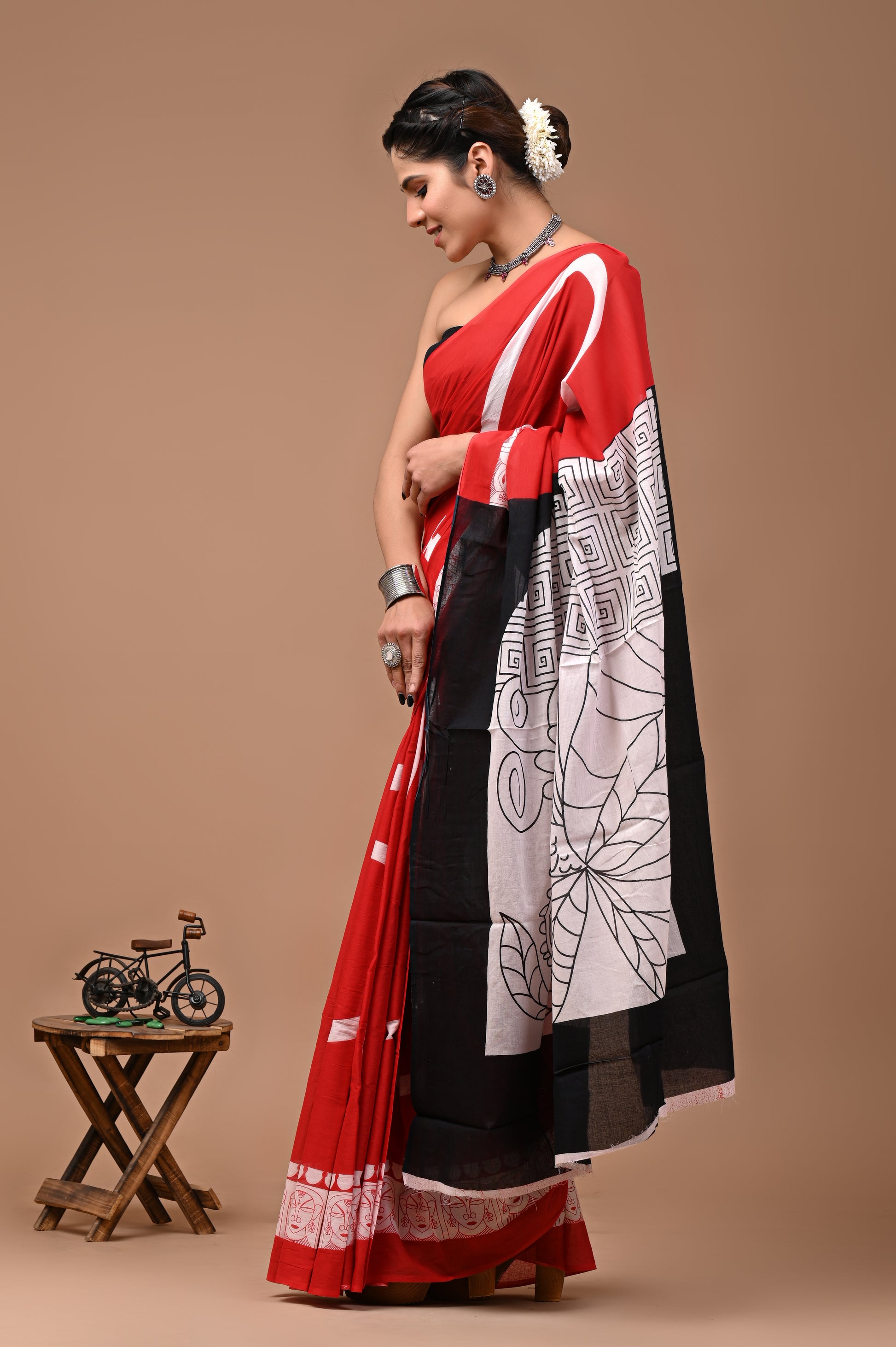 Printed Pure Cotton Mulmul Saree With Blouse - Mj Creation