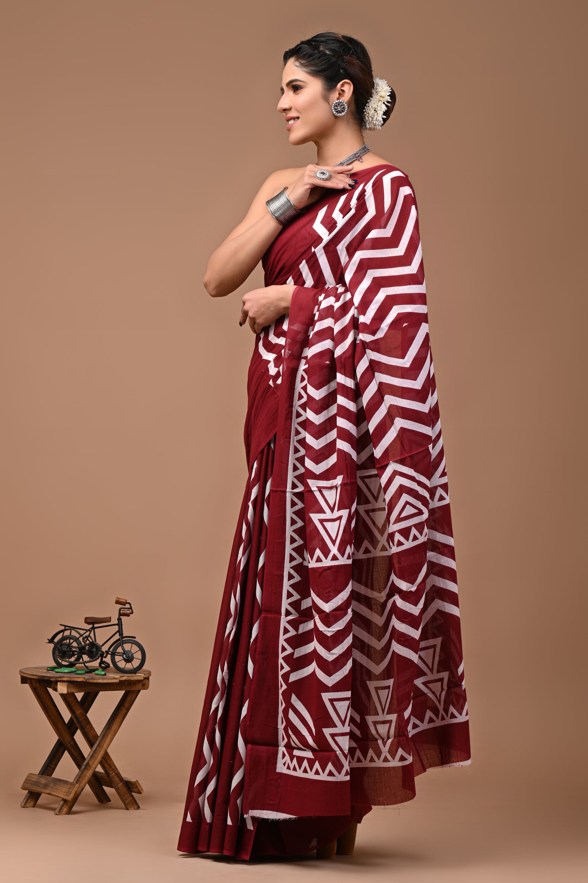 Printed Pure Cotton Mulmul Saree With Blouse - Mj Creation