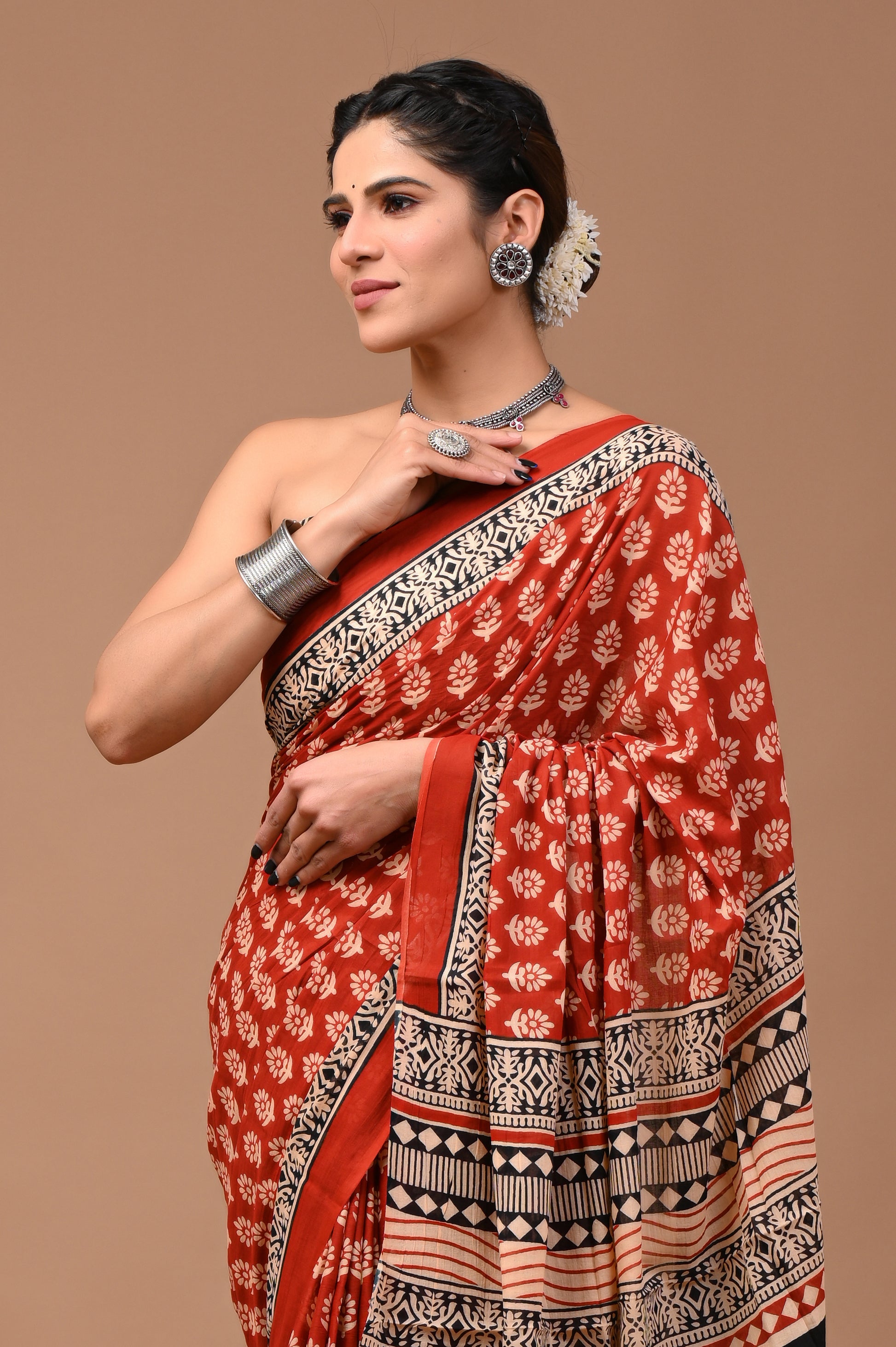 Jaipuri Printed Pure Cotton Mulmul Saree With Blouse - Mj Creation