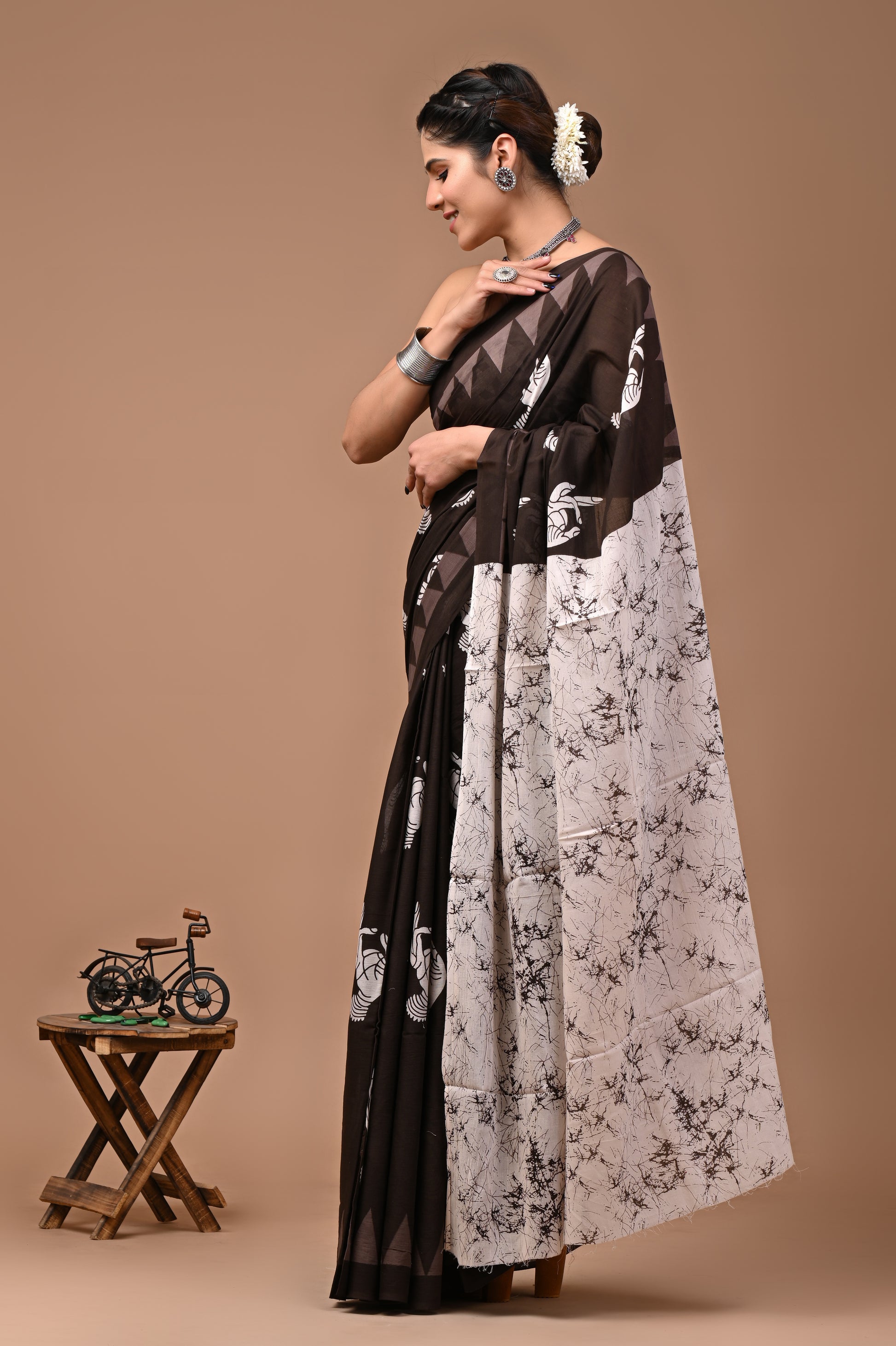 Jaipuri Printed Pure Cotton Mulmul Saree With Blouse - Mj Creation