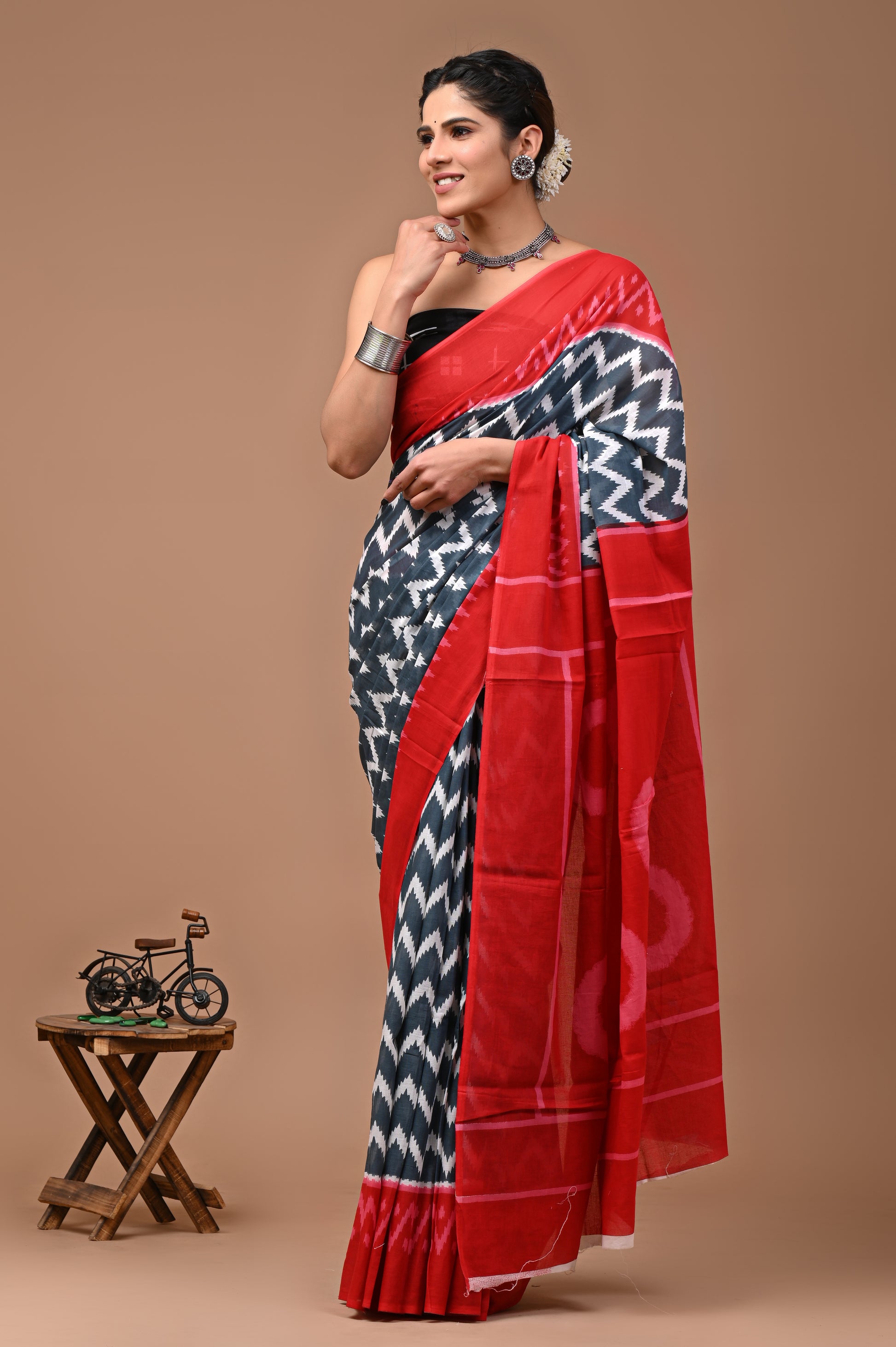 Jaipuri Printed Pure Cotton Mulmul Saree With Blouse - Mj Creation