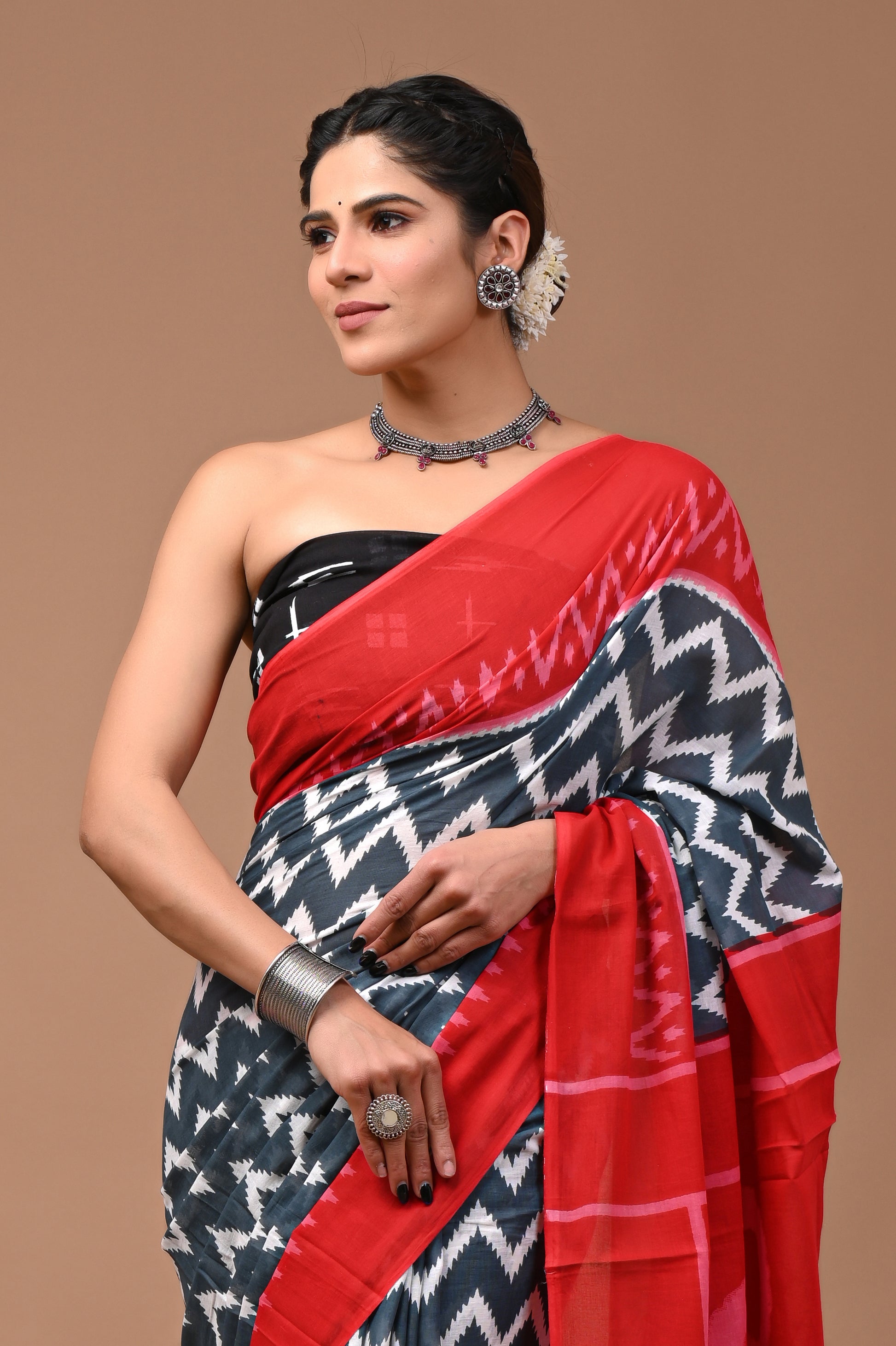 Jaipuri Printed Pure Cotton Mulmul Saree With Blouse - Mj Creation