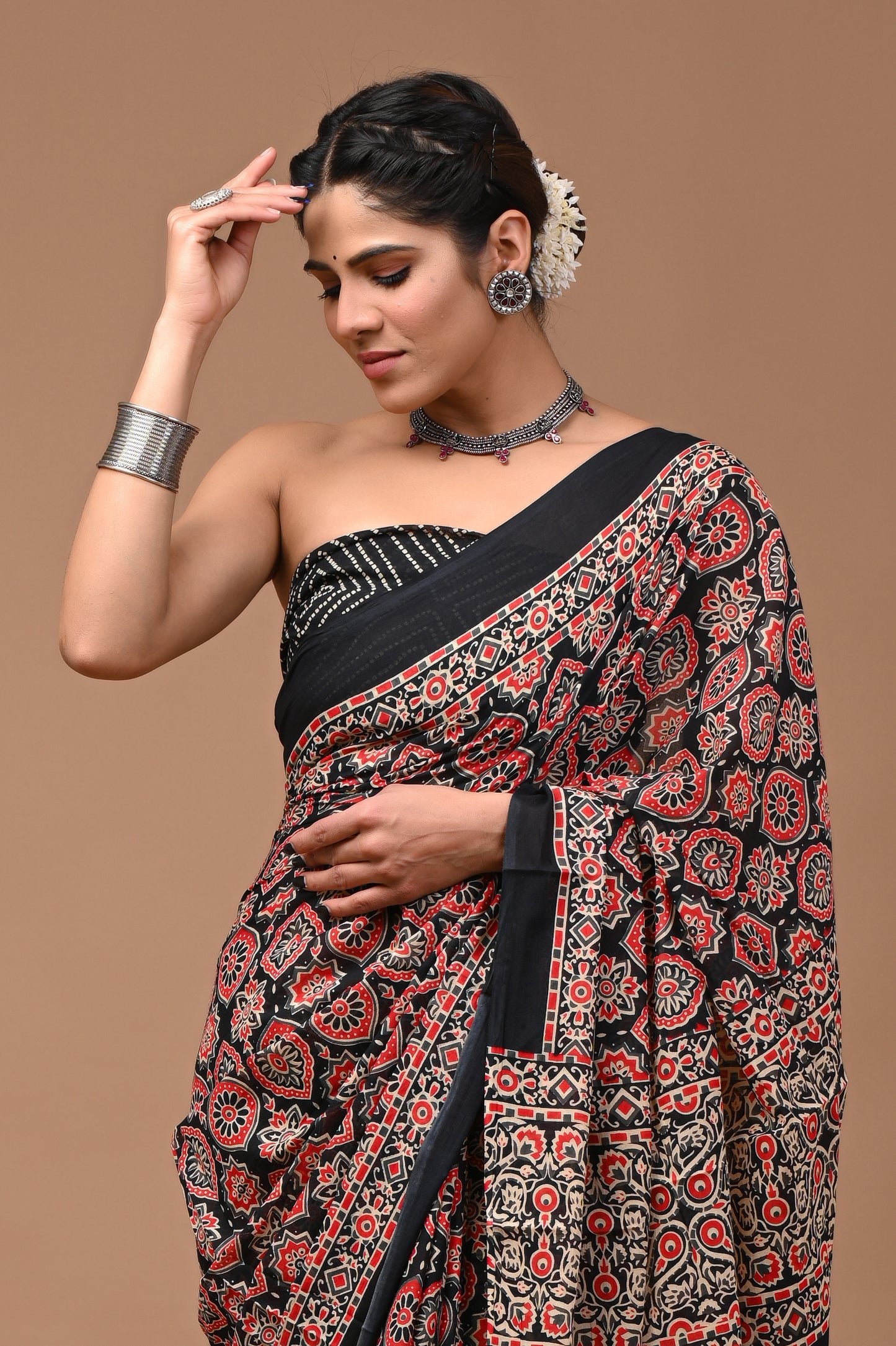 Jaipuri Printed Pure Cotton Mulmul Saree With Blouse - Mj Creation