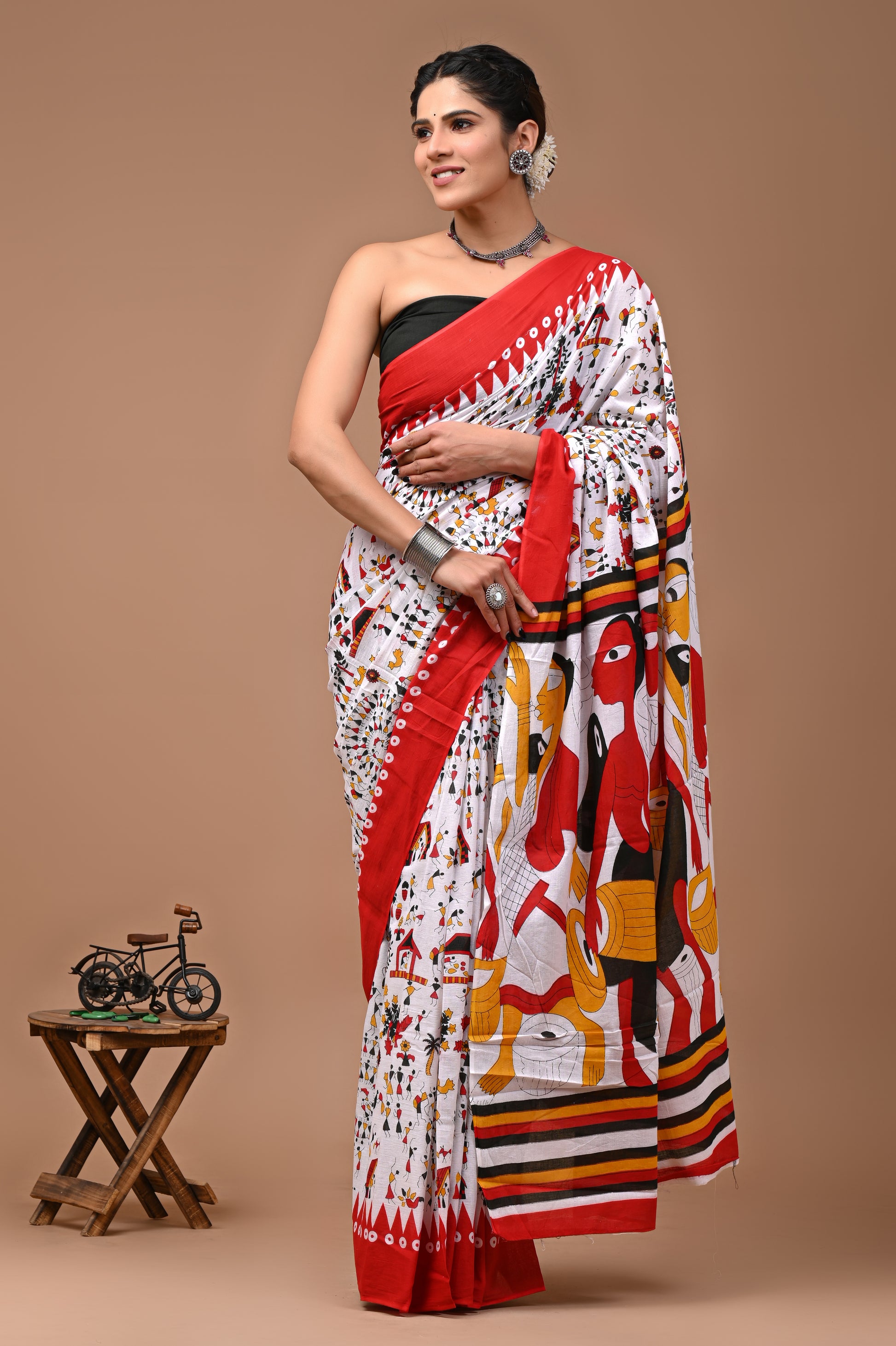 Jaipuri Printed Pure Cotton Mulmul Saree With Blouse - Mj Creation