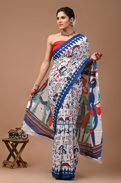 Jaipuri Printed Pure Cotton Mulmul Saree With Blouse - Mj Creation